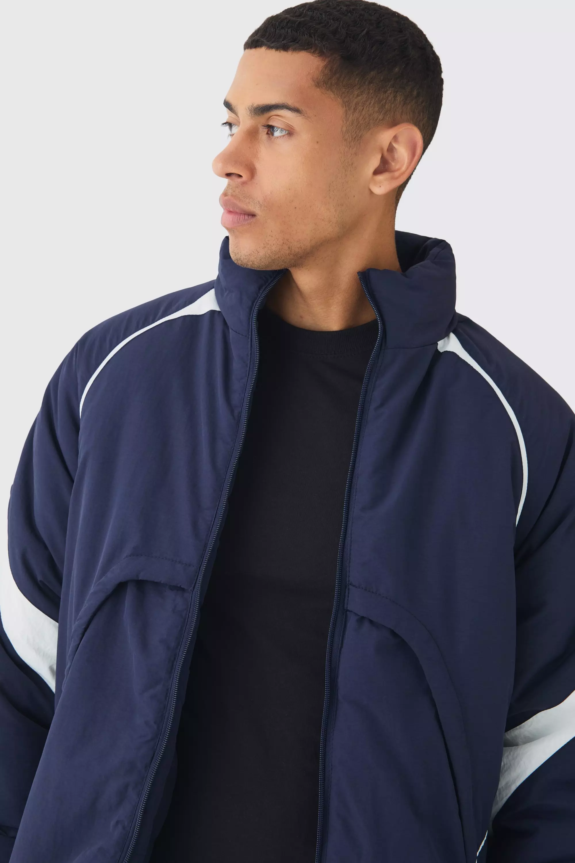 Faux Layer Funnel Neck Parka In Navy alternative image