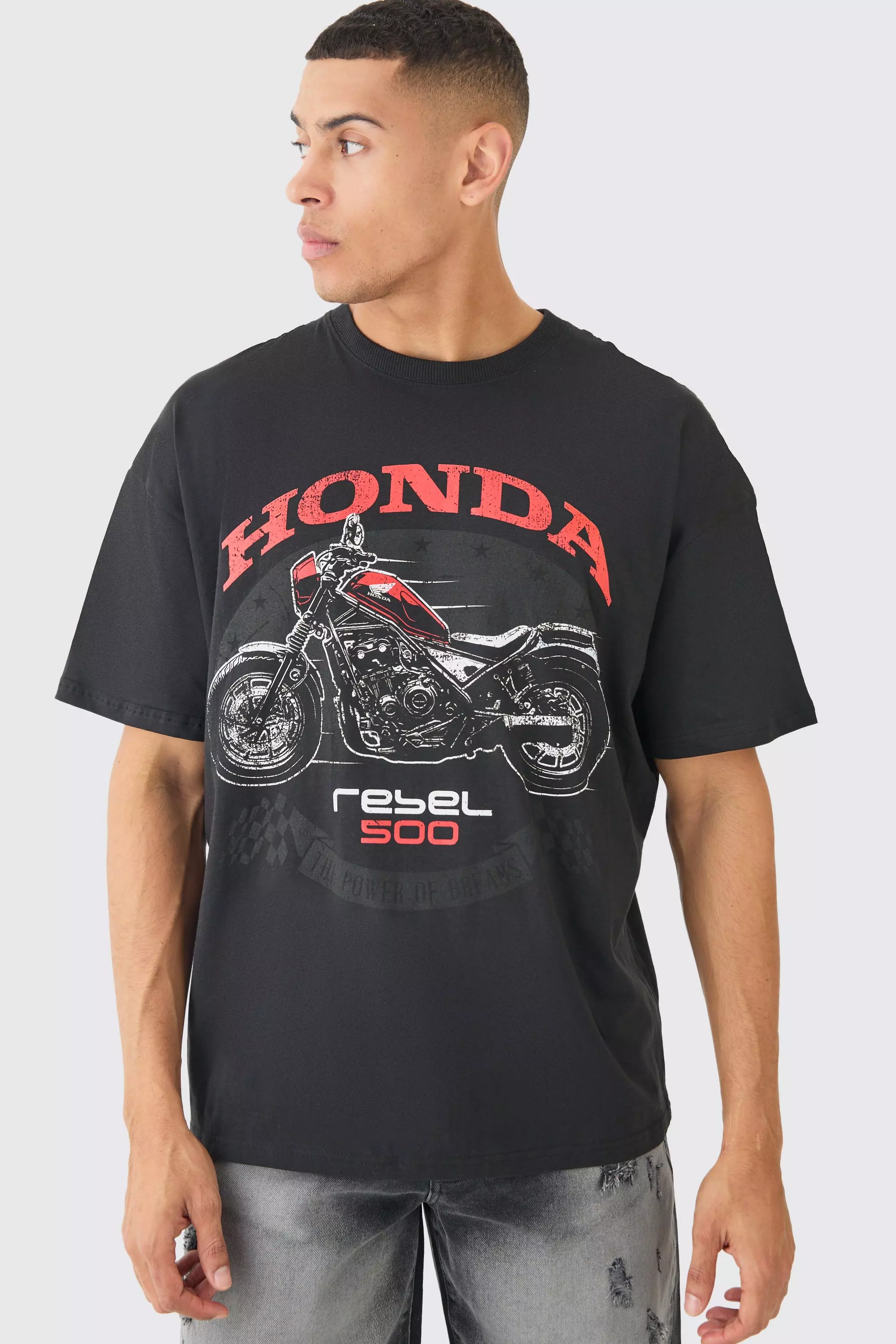 Black Oversized Honda Motorcylcle License T-shirt
