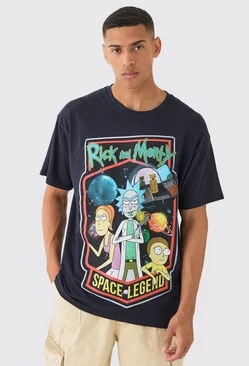 Navy Oversized Rick And Morty Cartoon License T-shirt
