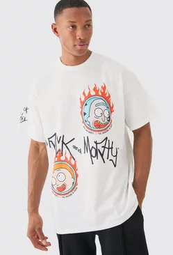 Oversized Rick And Morty Cartoon License T-shirt White