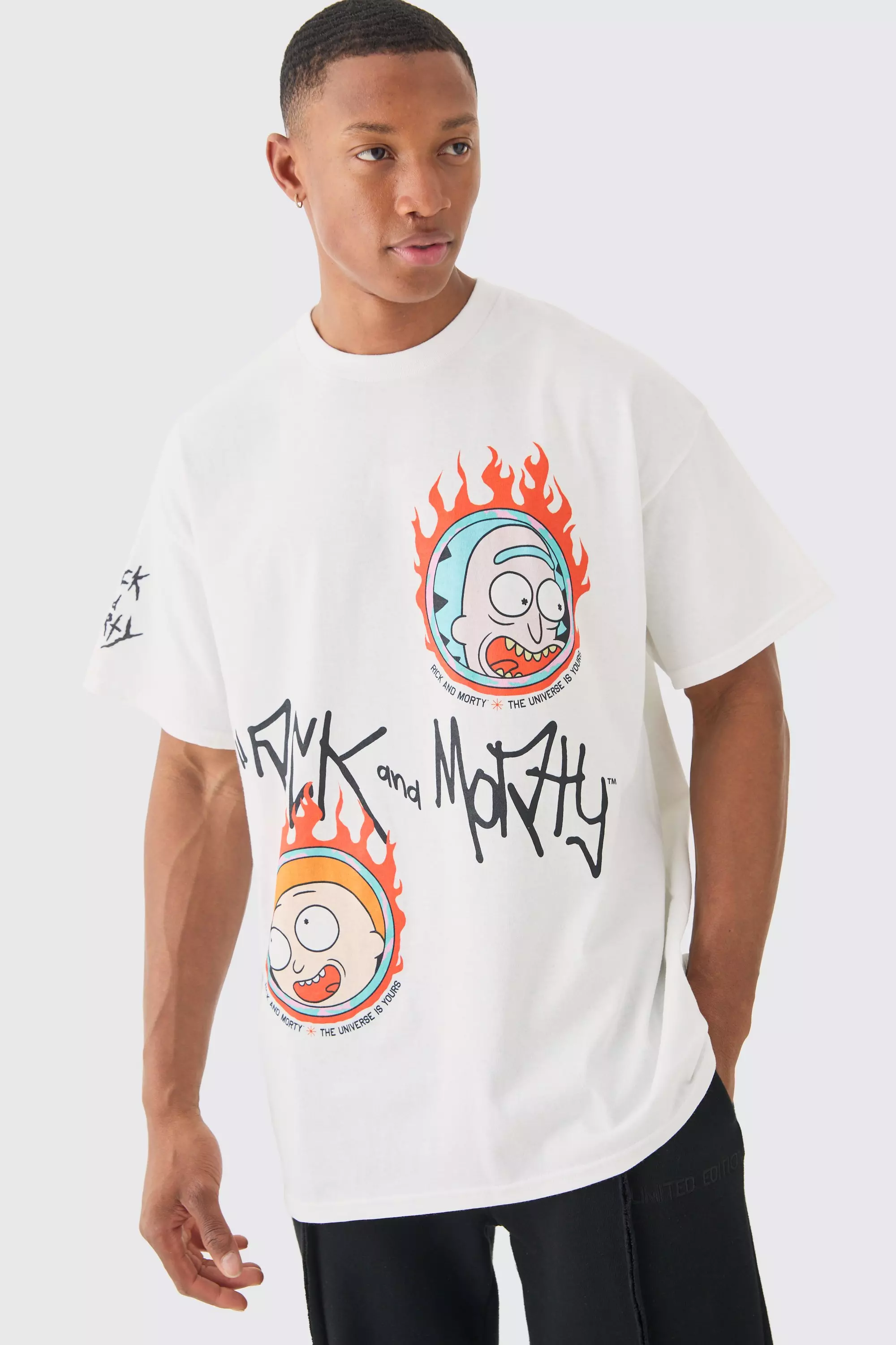 Oversized Rick And Morty Cartoon License T-shirt White