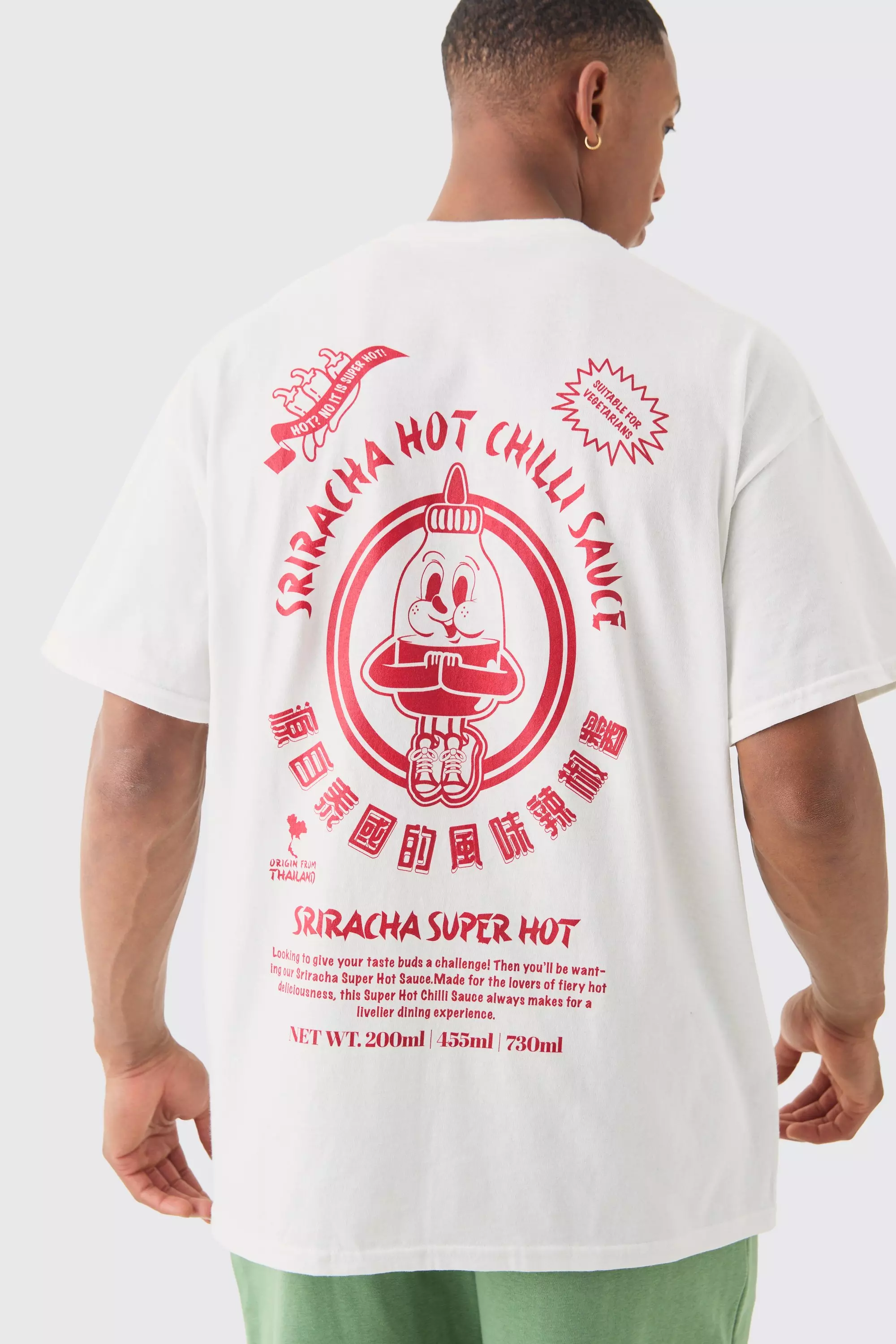 White Oversized Sriracha Sauce License T-shirt alternative image