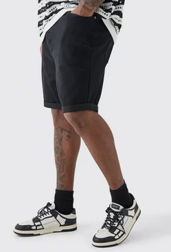 Black Plus Strech Denim Skinny Fit Shorts In Black
