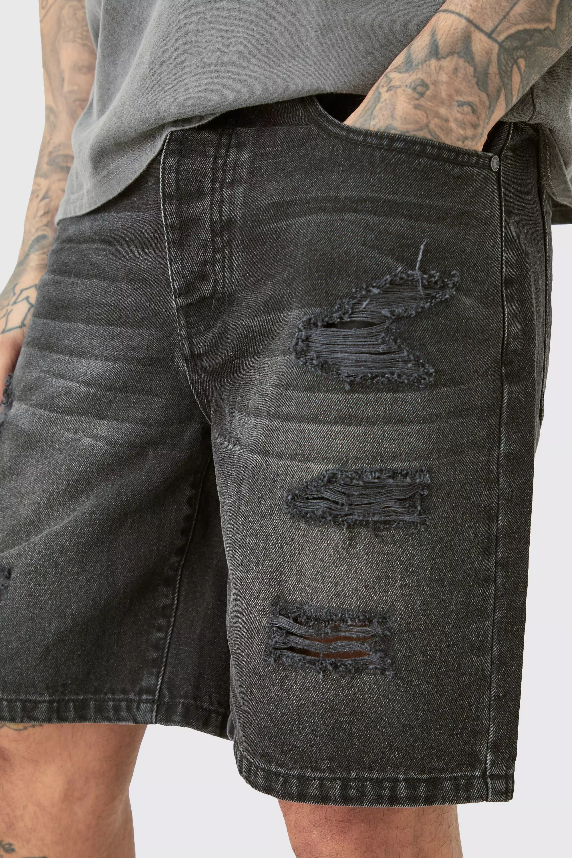 Tall - Short slim en jean délavé, Washed black autre image