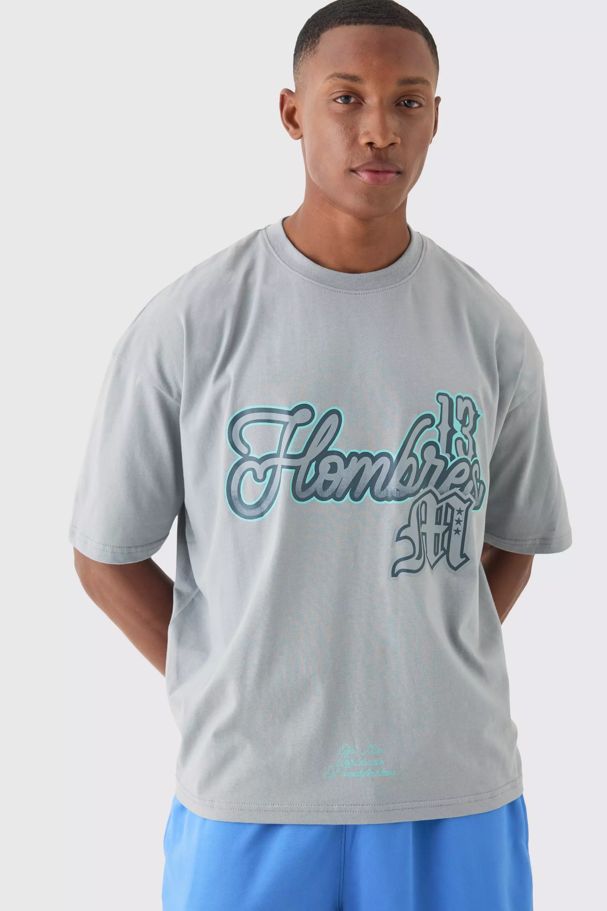 Grey Oversized Boxy Homme Print T-shirt alternative image