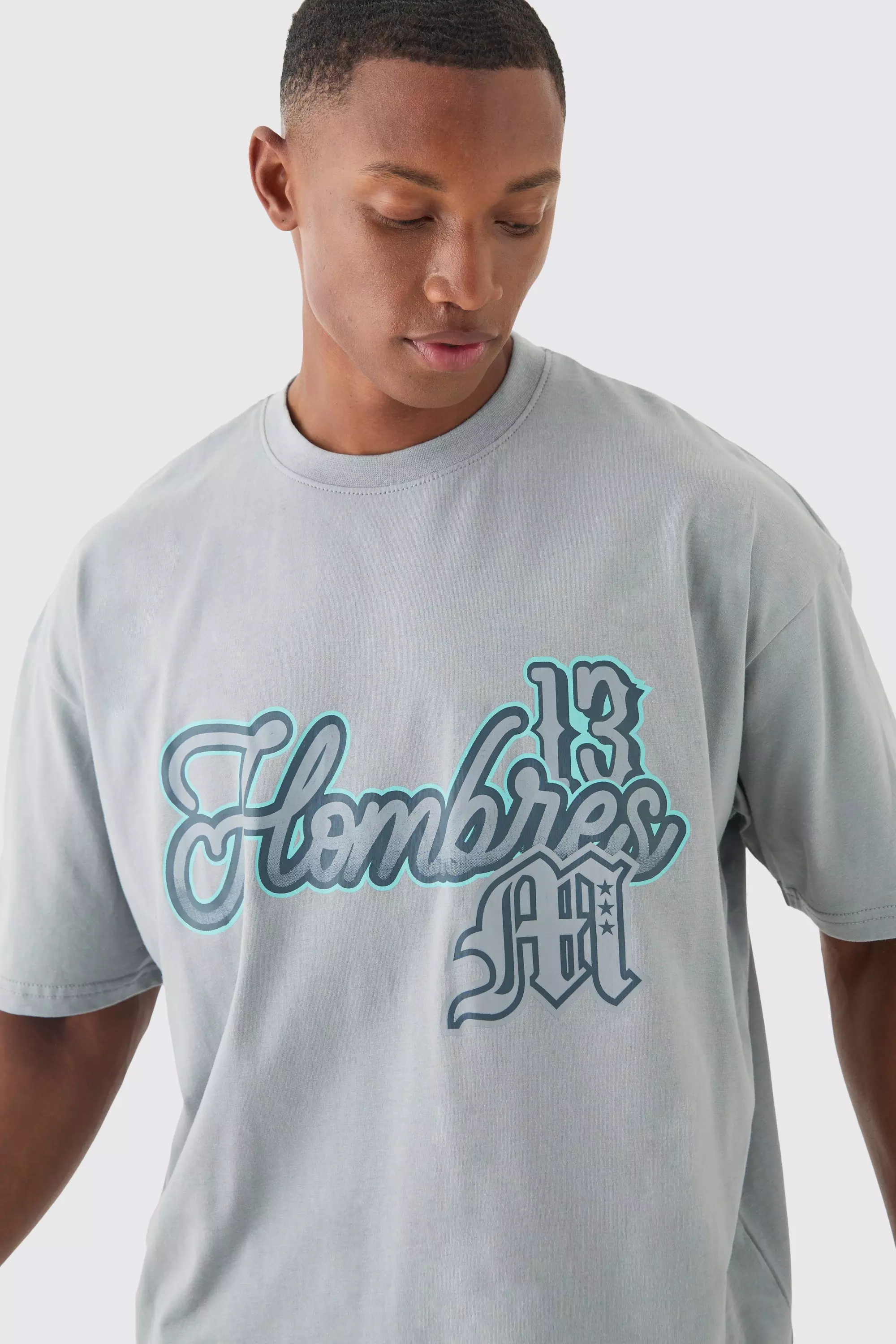 Grey Oversized Boxy Homme Print T-shirt alternative image