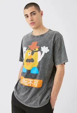 Oversized Disney Toy Story Anime Wash License T-shirt Charcoal