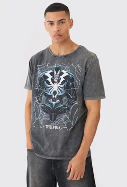 Charcoal Grey Oversized Venom Marvel Wash License T-shirt