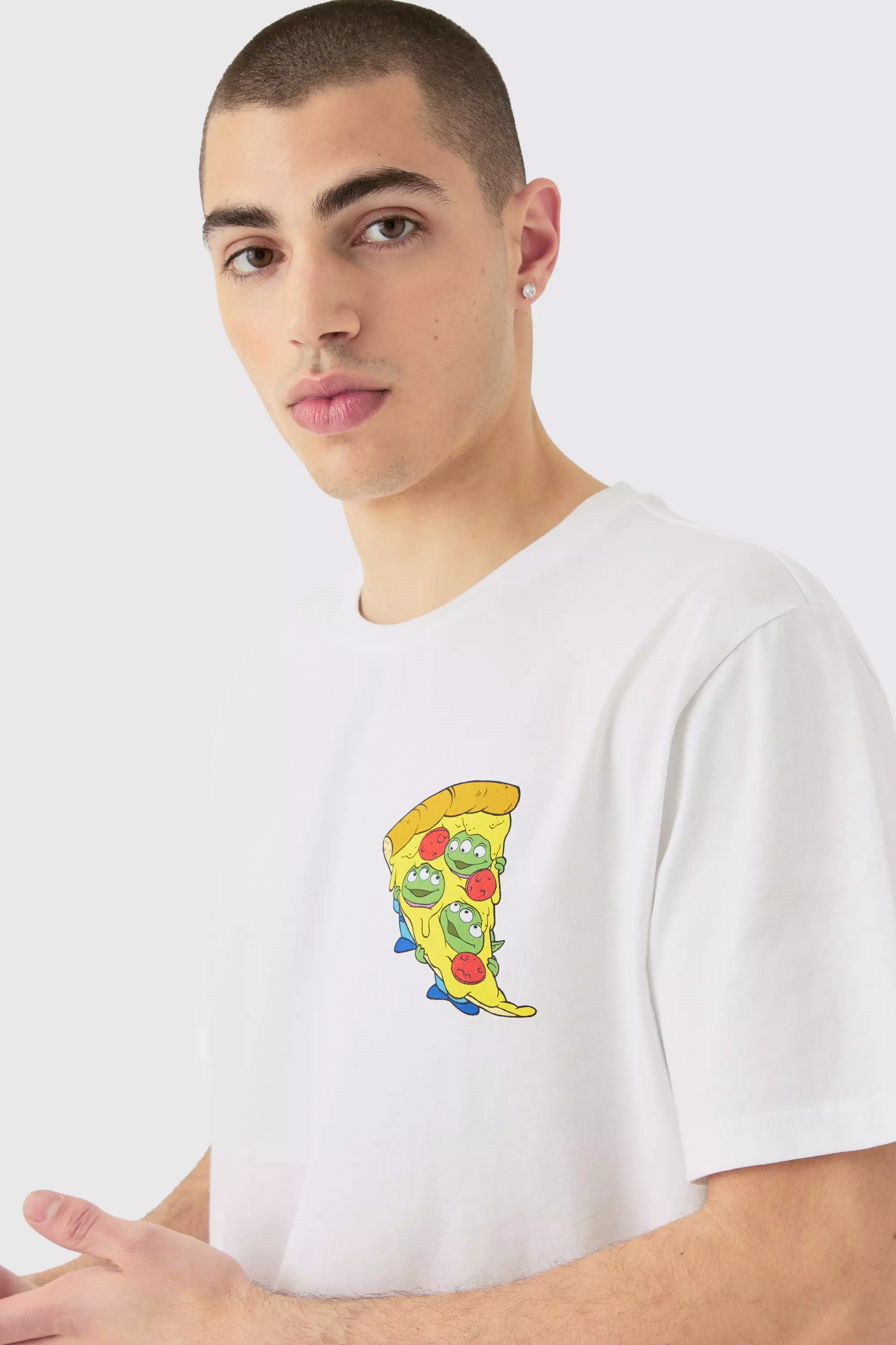 Oversized Disney Toy Story Pizza License T-shirt White