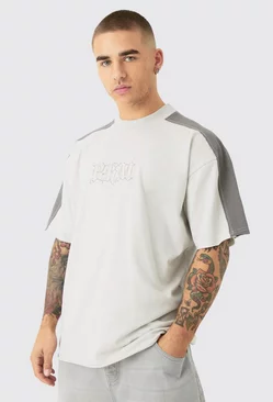 Grey Oversized Gothic Bm Applique Nibbled T-shirt