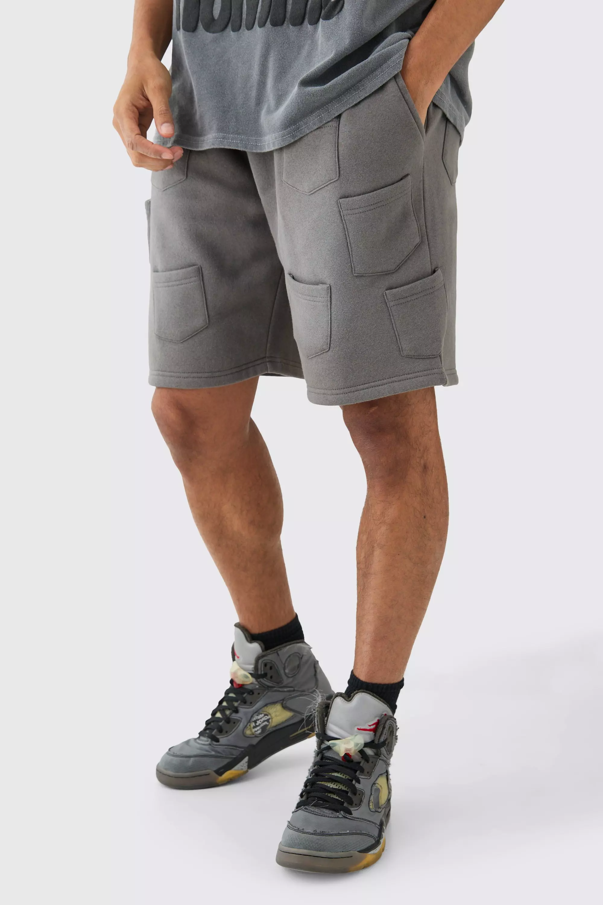 Relaxed All Over Pocket Spray Wash Shorts Charcoal