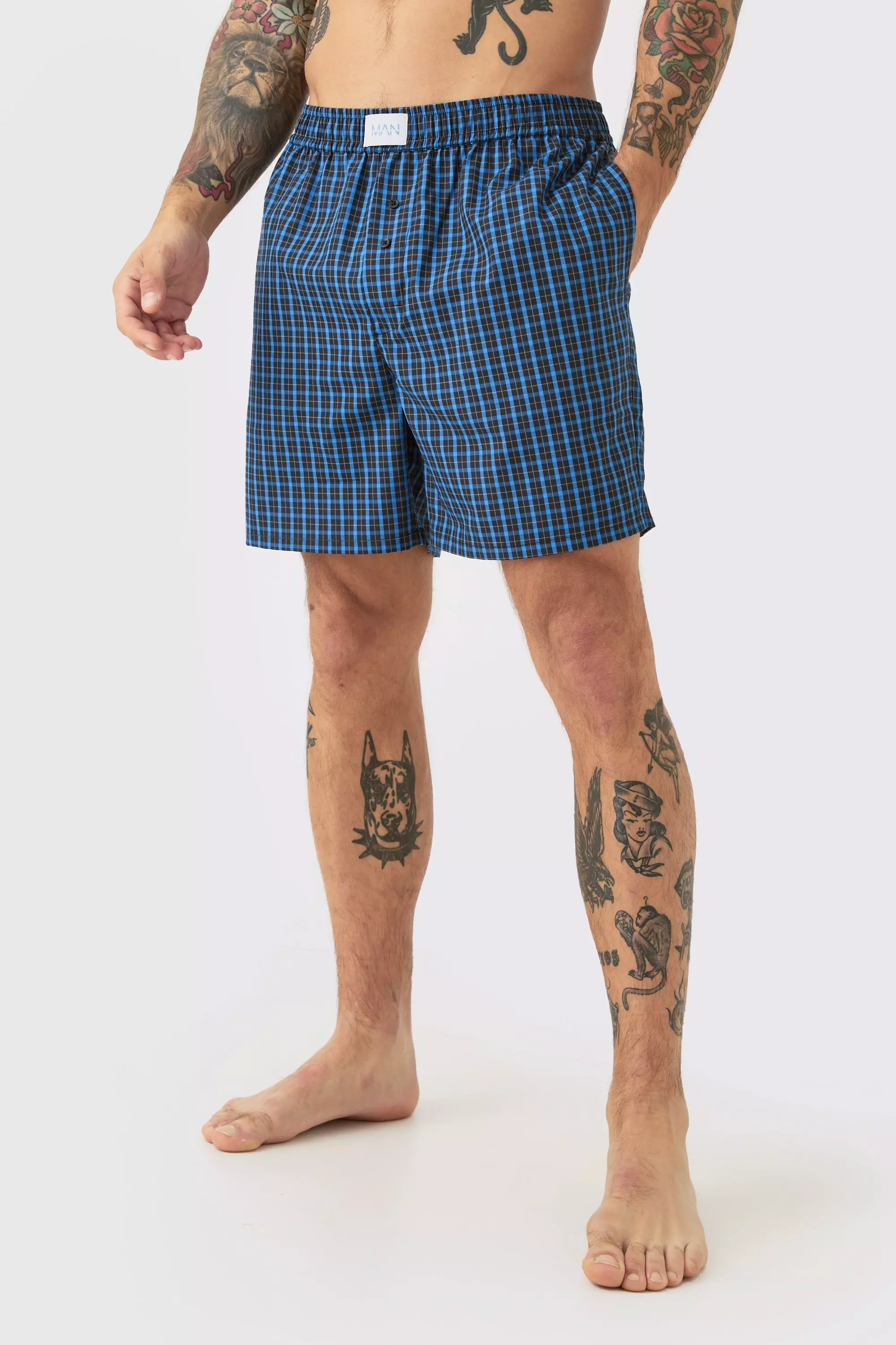 Black Checked Woven Boxers In Black