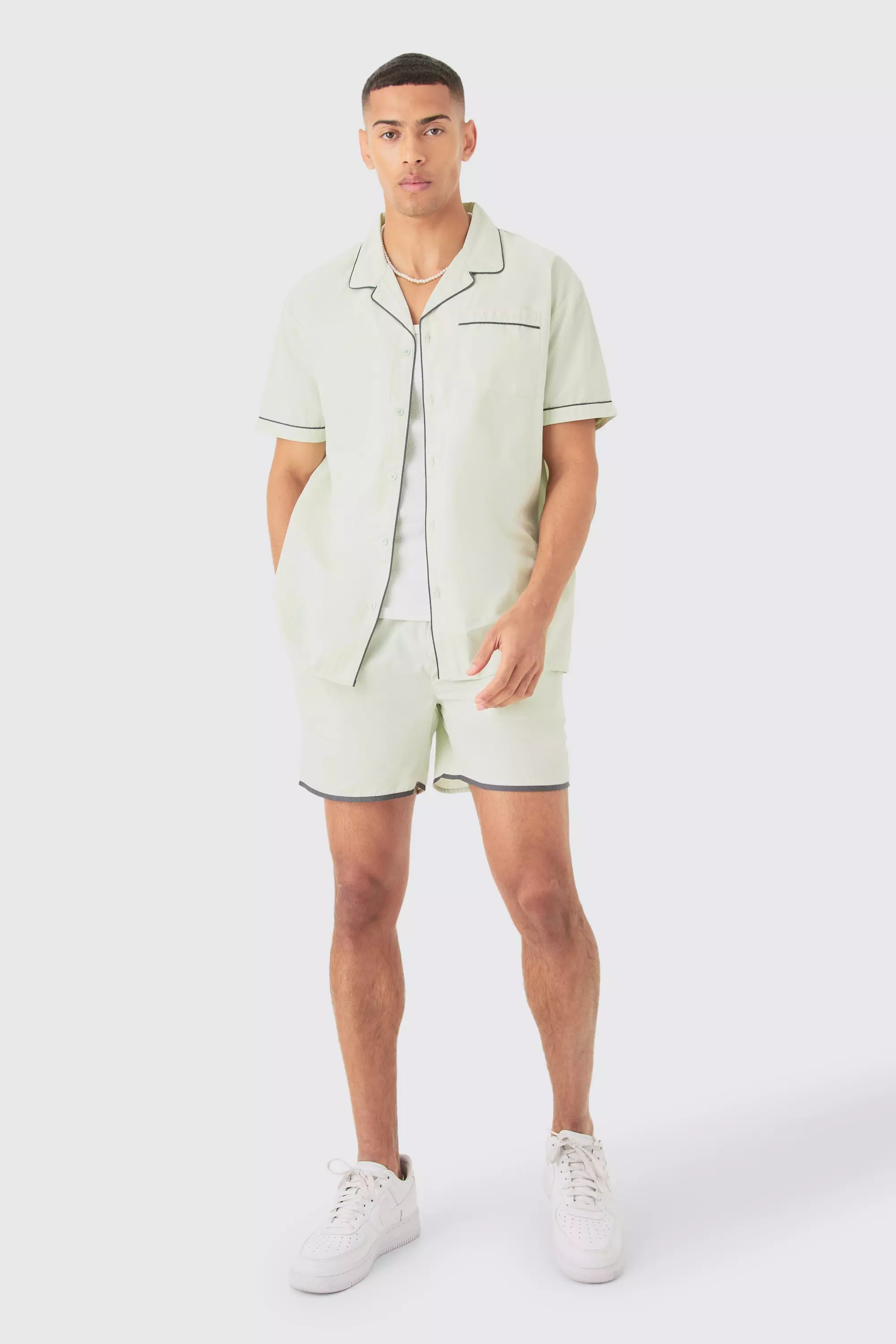 Sage Green Oversized Shirt & Short Set