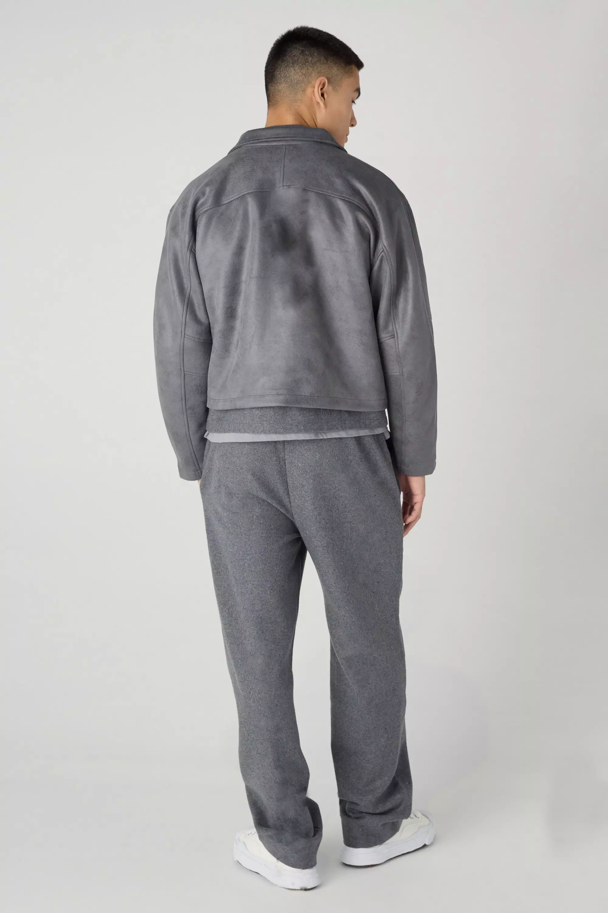 Boxy Washed Collared Harrington Jacket In Grey alternative image