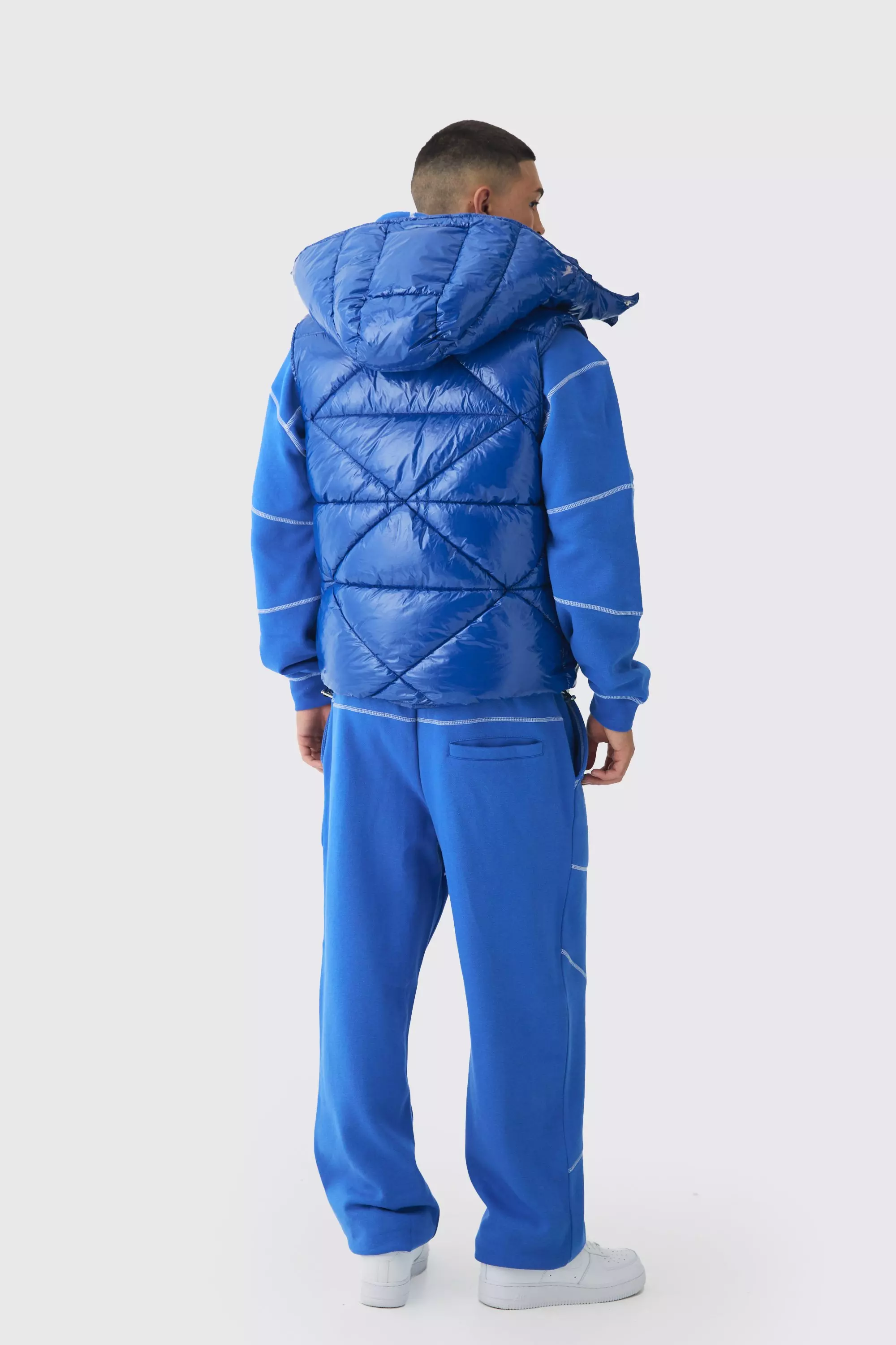 Hochglänzende Vinyl-Weste mit Kapuze in Blau, Blue alternatives Bild