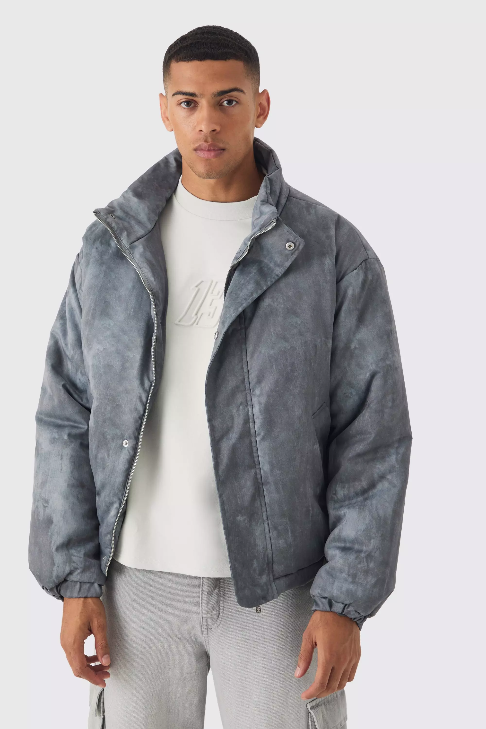 Kastige graue Jacke mit Trichterkragen, Grey alternatives Bild
