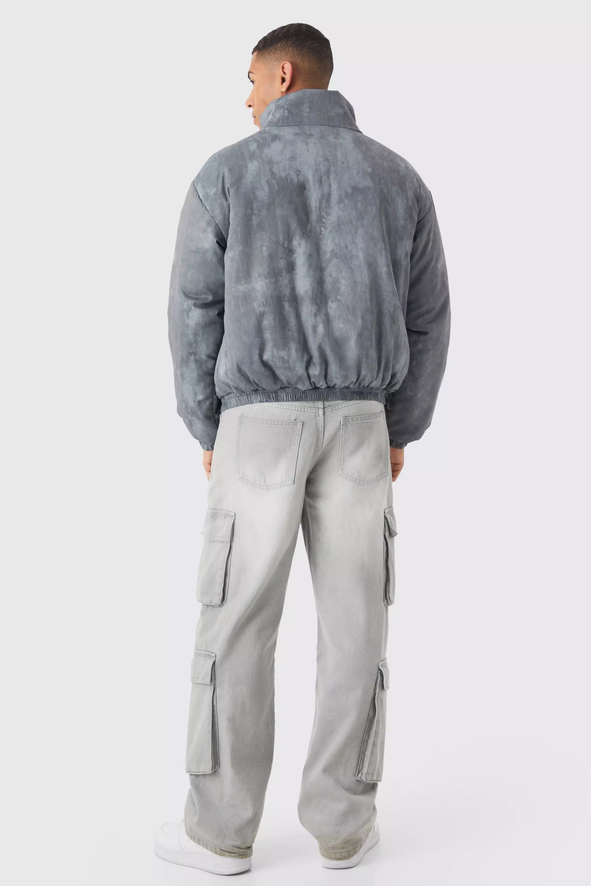 Kastige graue Jacke mit Trichterkragen, Grey alternatives Bild