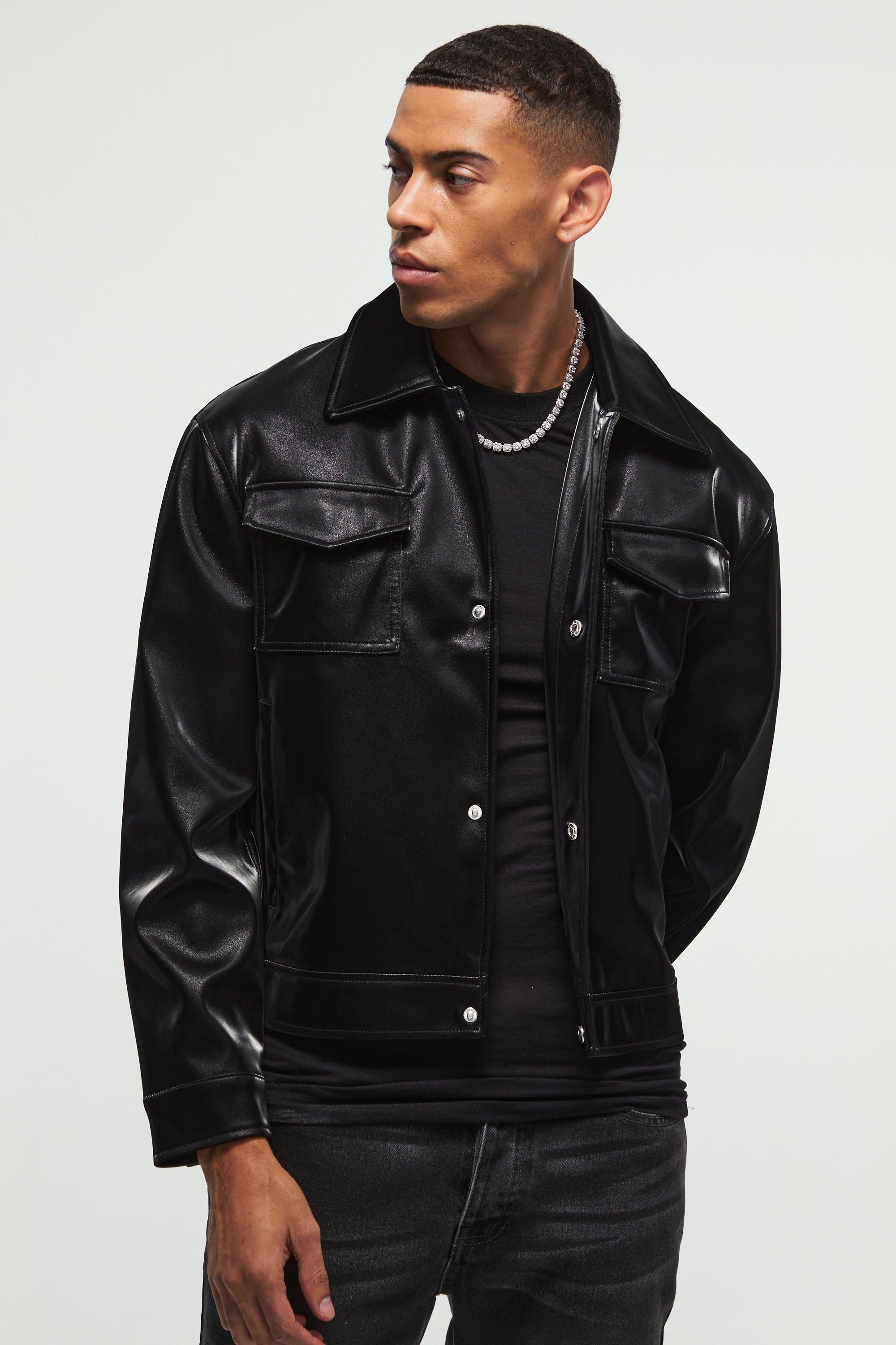 Men's Leather Harrington Jackets | boohooMAN USA
