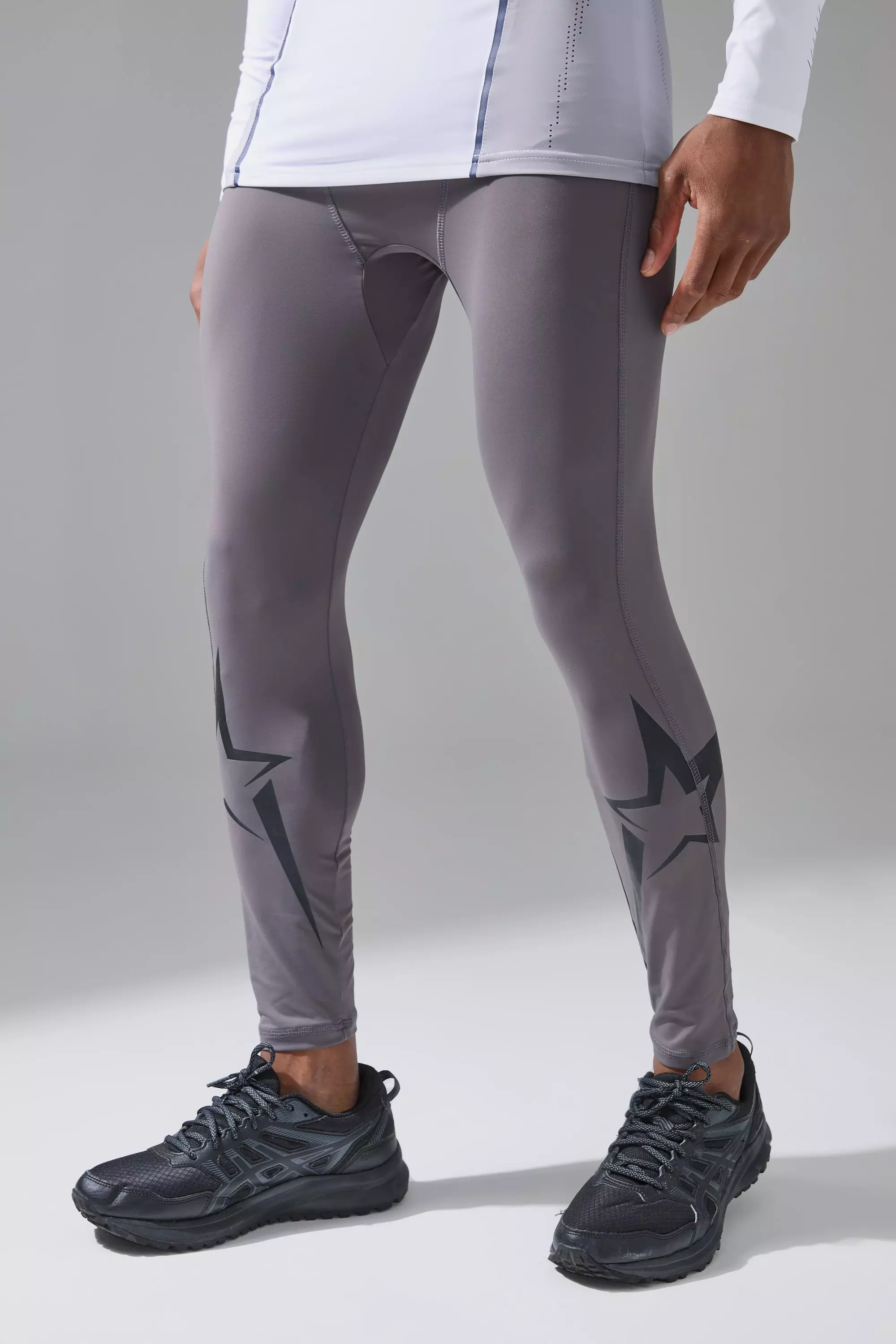 P-Star Active Base Layer Leggings With Star Print Charcoal