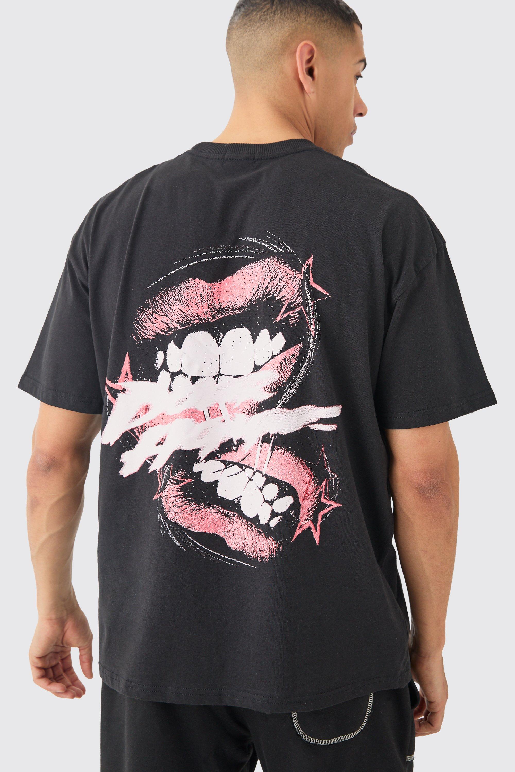 Fish Skeleton Bones Printed T-Shirt - Black - 5XLT