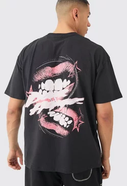 Oversized Lip Graphic T-shirt Black