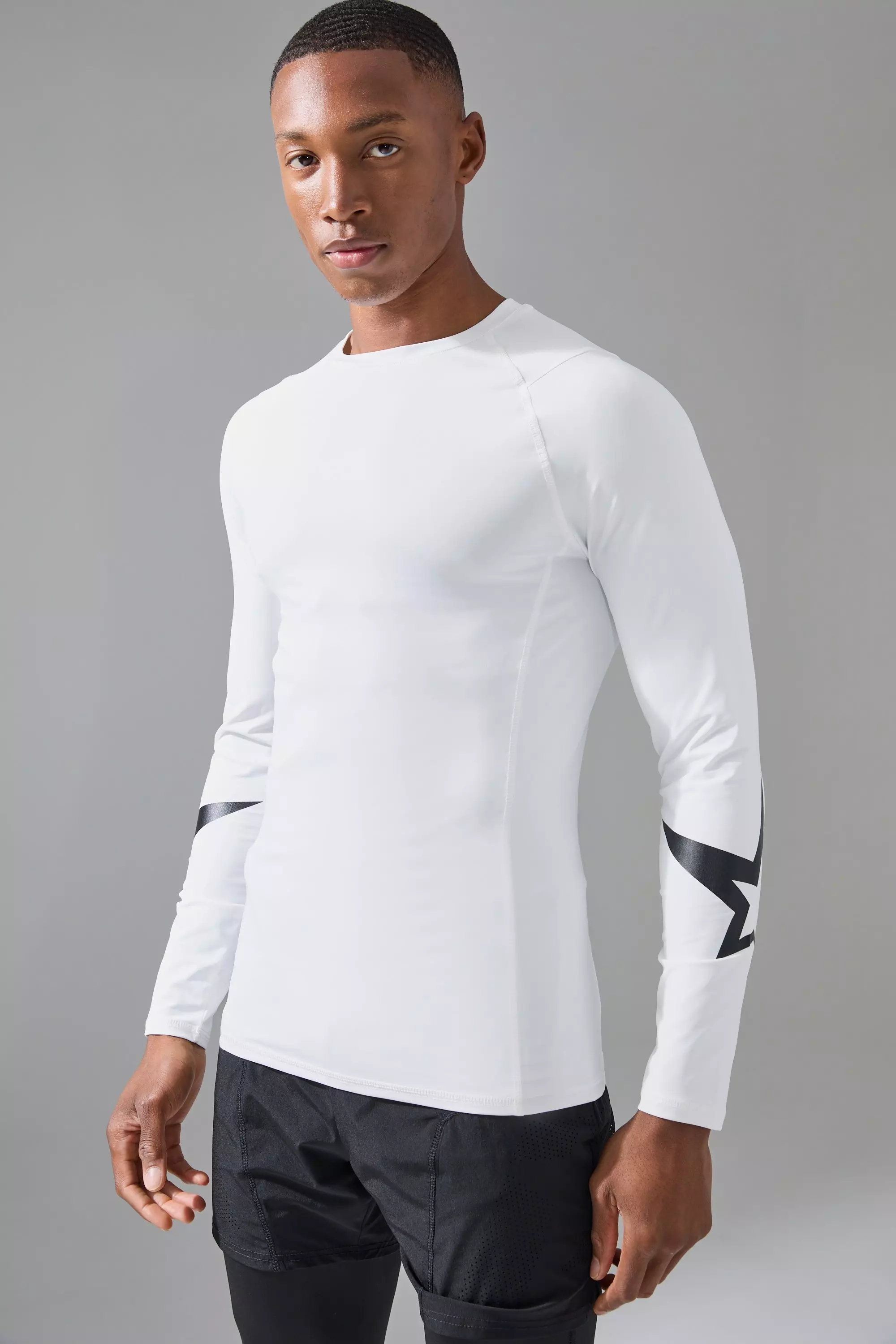 P-Star Active Muscle Fit Base Layer Star Print T-shirt White