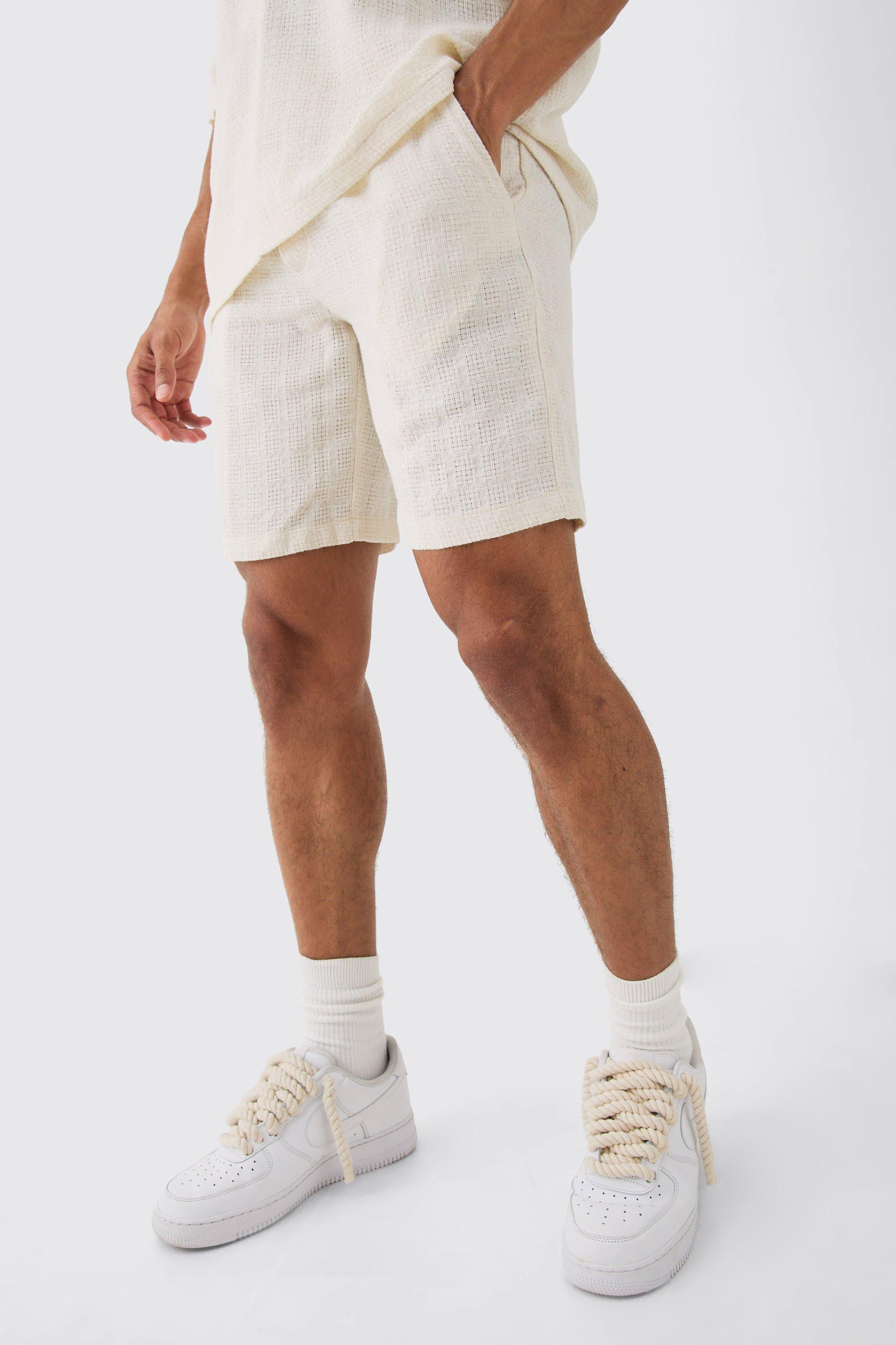 Ecru Comfortabele Shorts Met Textuur En Elastische Taille