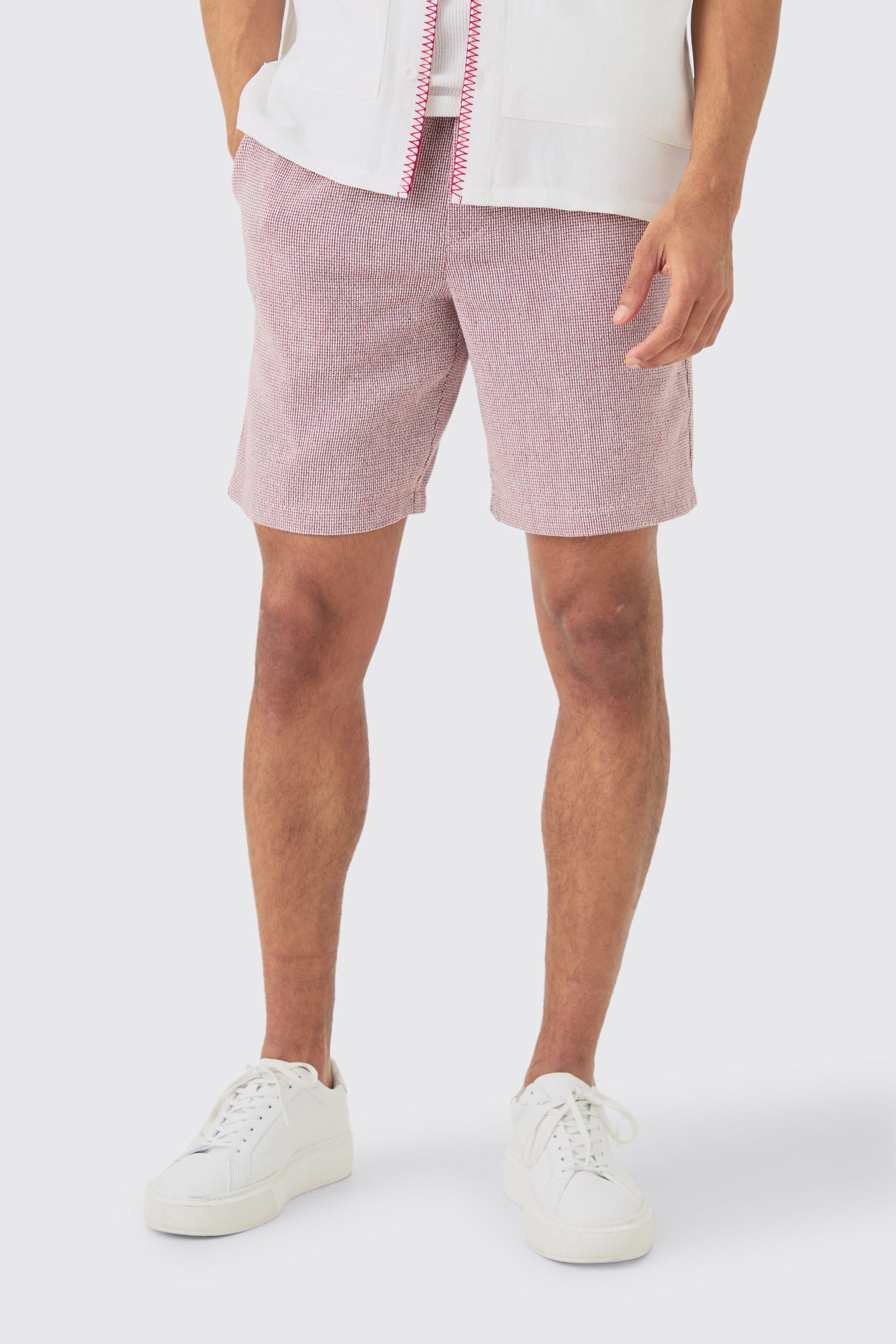 Pink Comfortabele Shorts Met Textuur En Elastische Taille