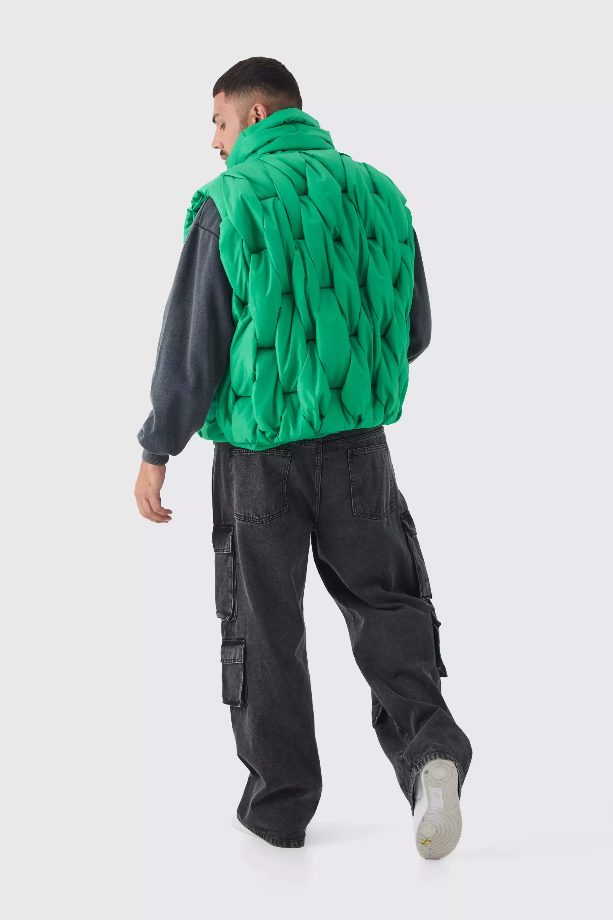 Plus Boxy Fit Hand Weft Padded Gilet In Green alternative image