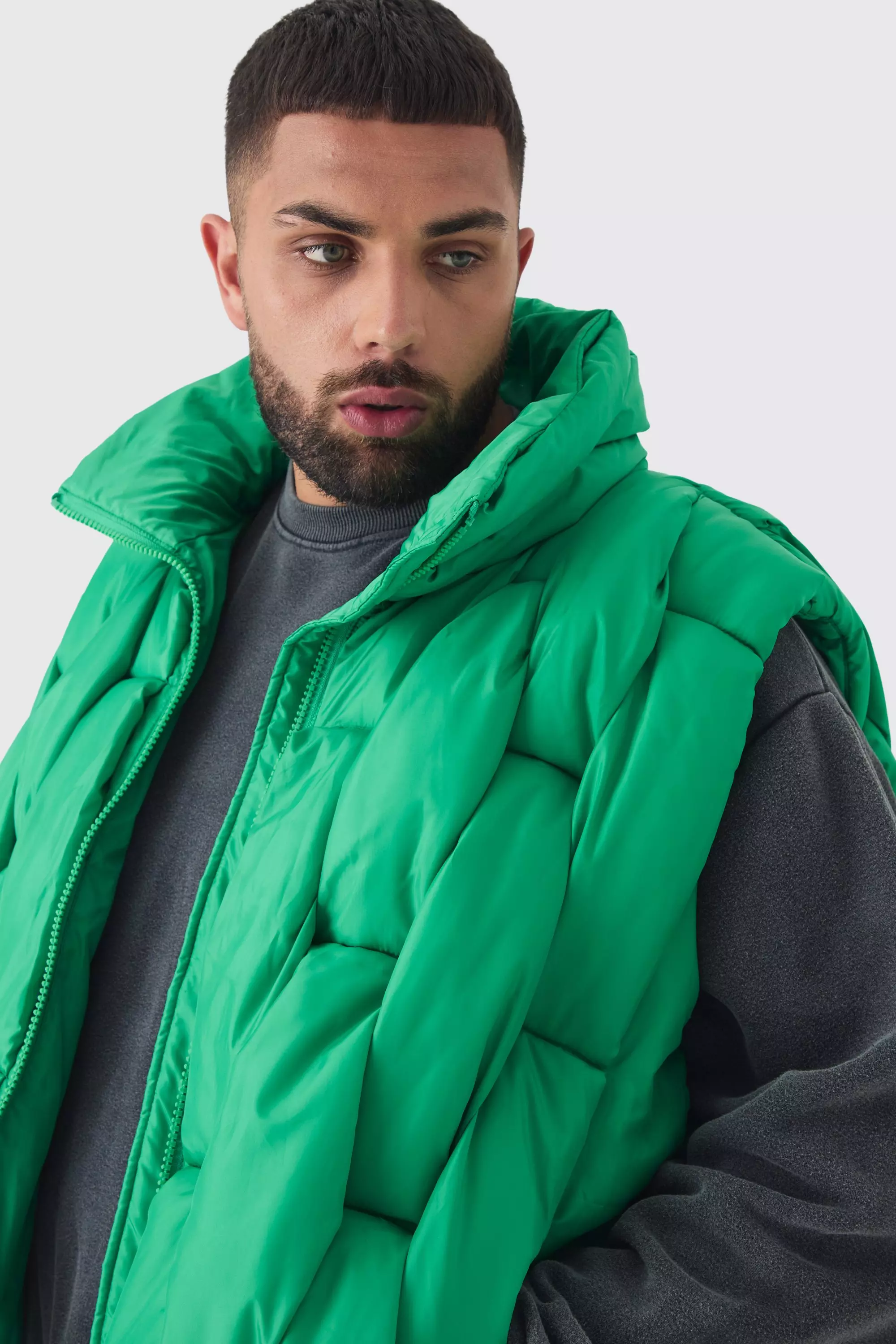 Grande taille - Veste oversize matelassée en vert, Green autre image