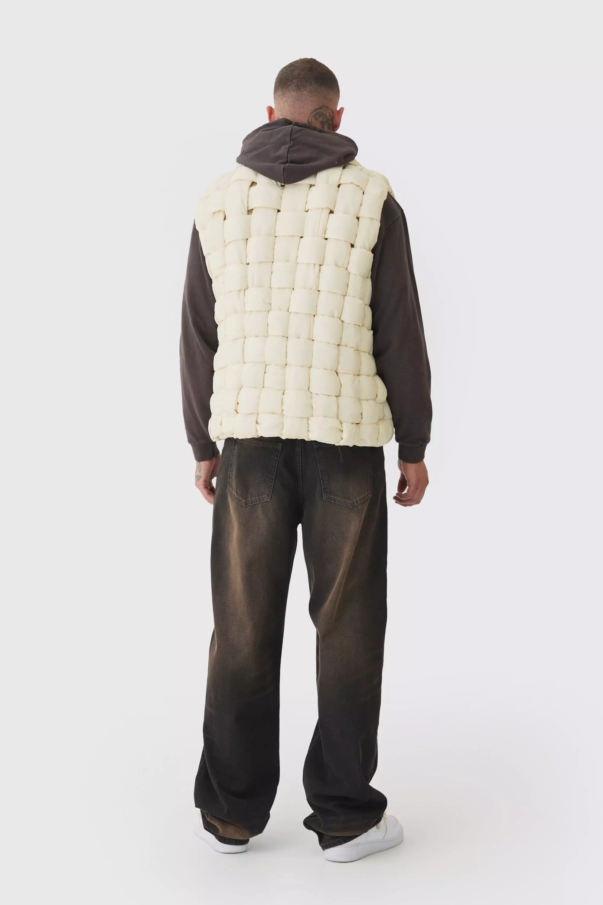 Tall Boxy Fit Hand Weft Padded Gilet In Stone alternative image