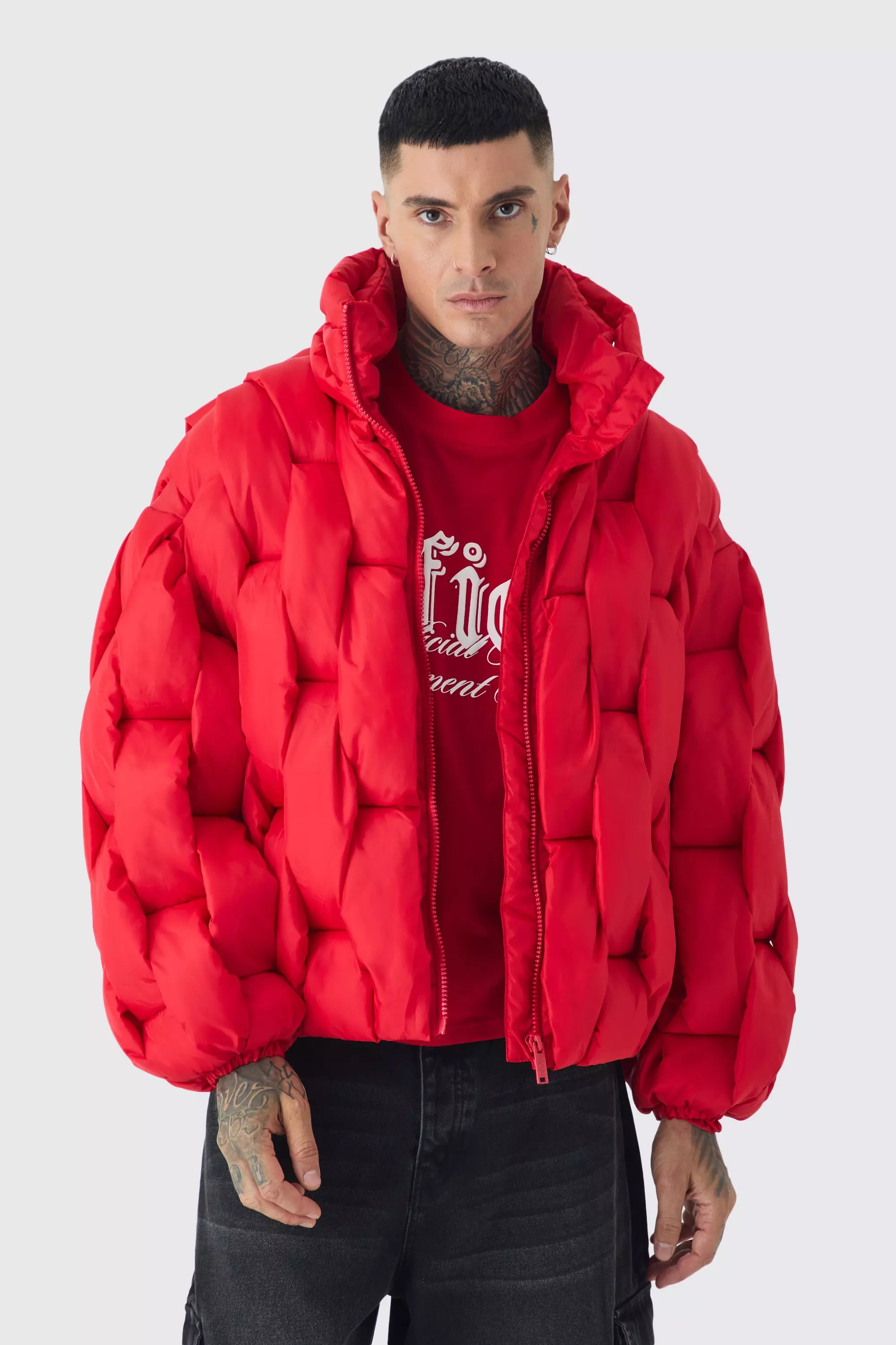 Tall Hand Weft Padded Puffer Jacket In Red alternative image