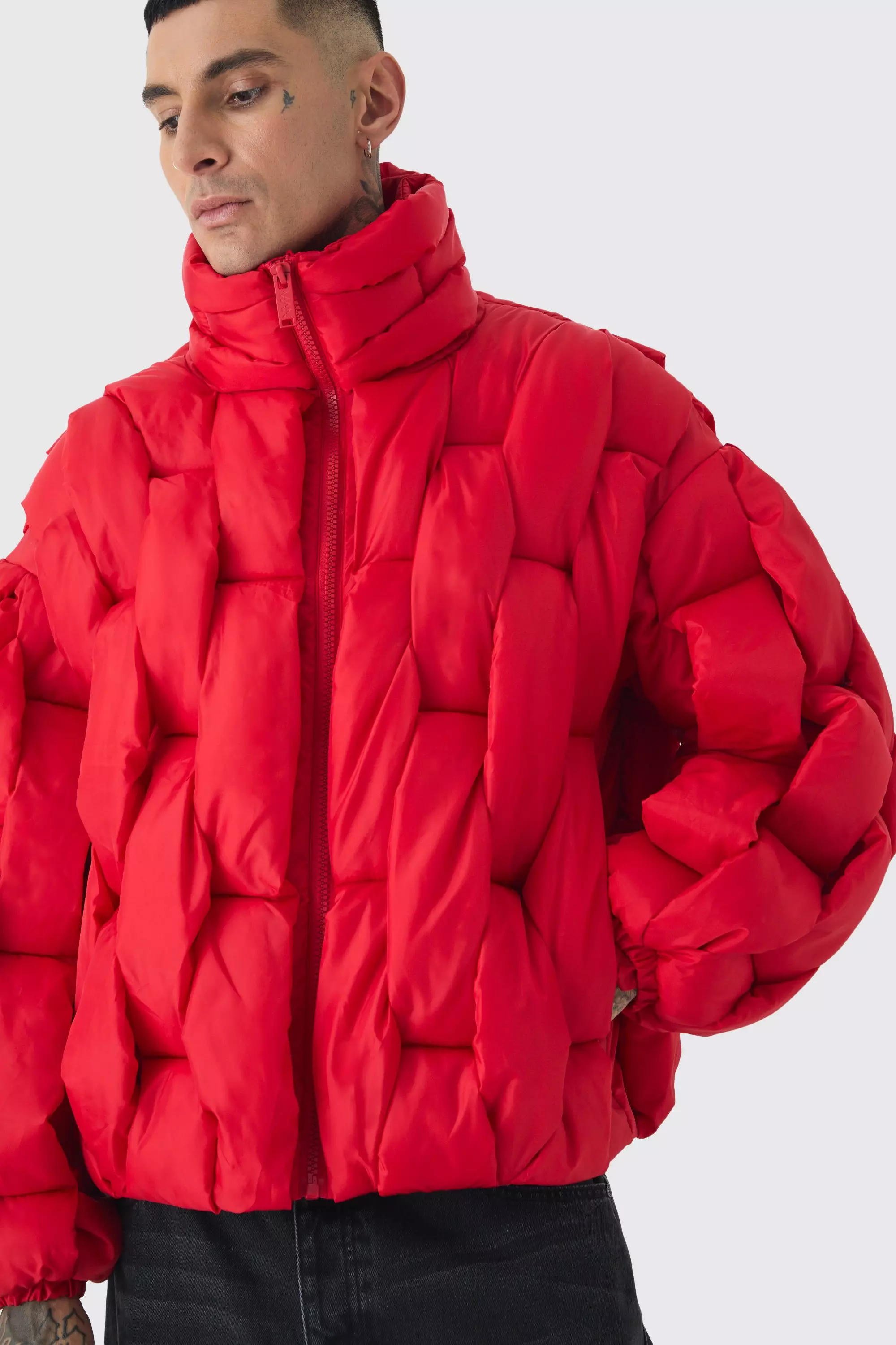 Tall Hand Weft Padded Puffer Jacket In Red alternative image