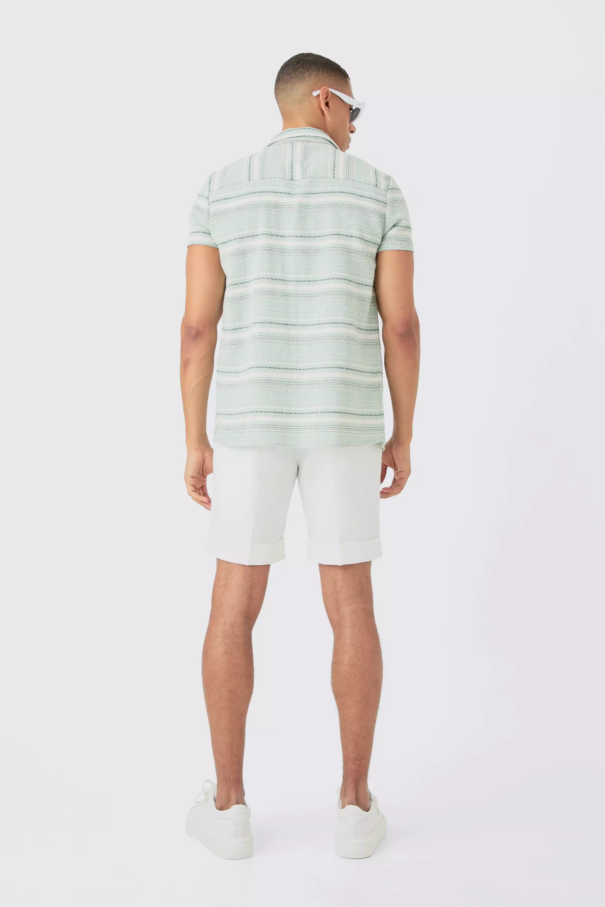 Green Short Sleeve Textured Stripe Shirt alternative image