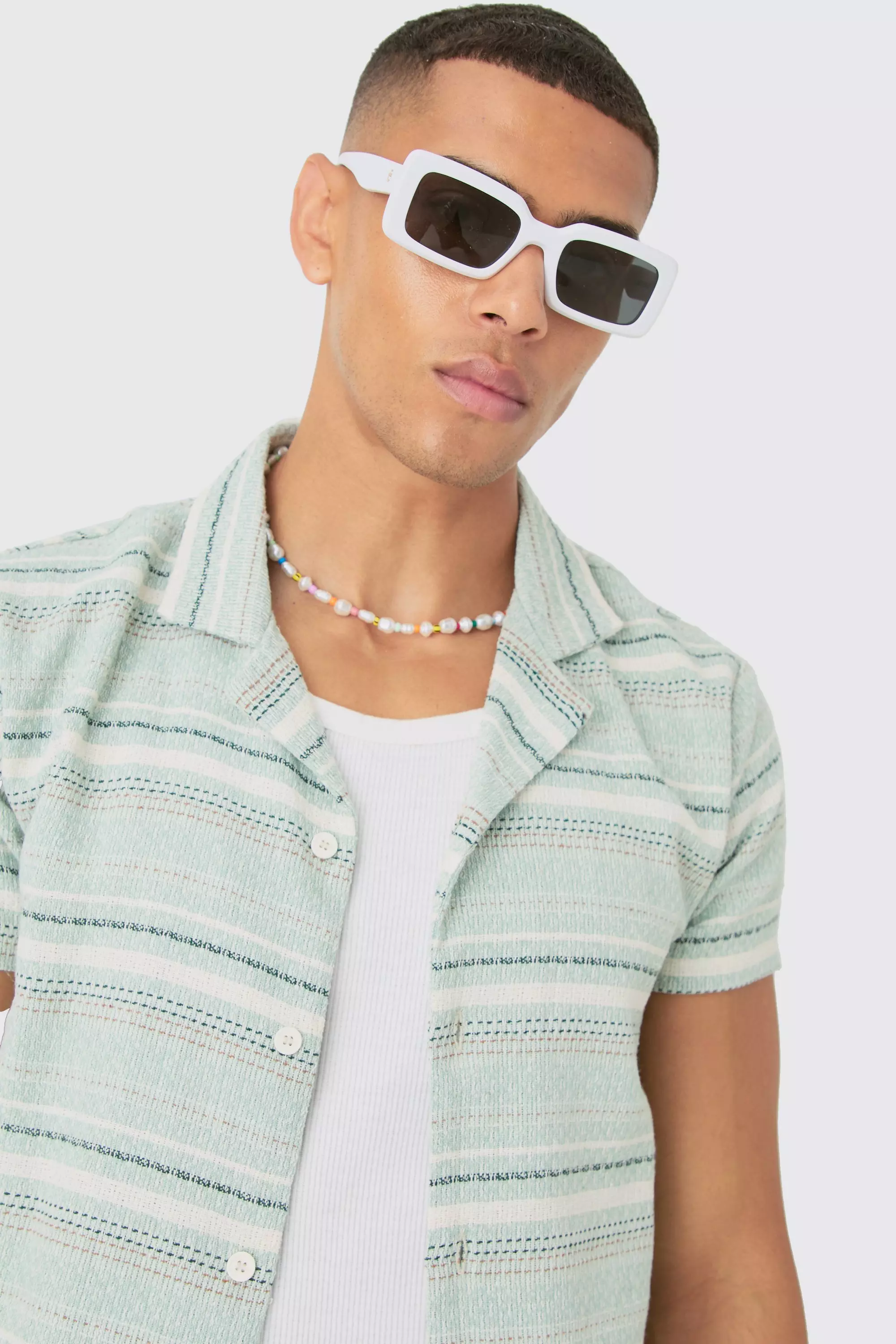 Green Short Sleeve Textured Stripe Shirt alternative image