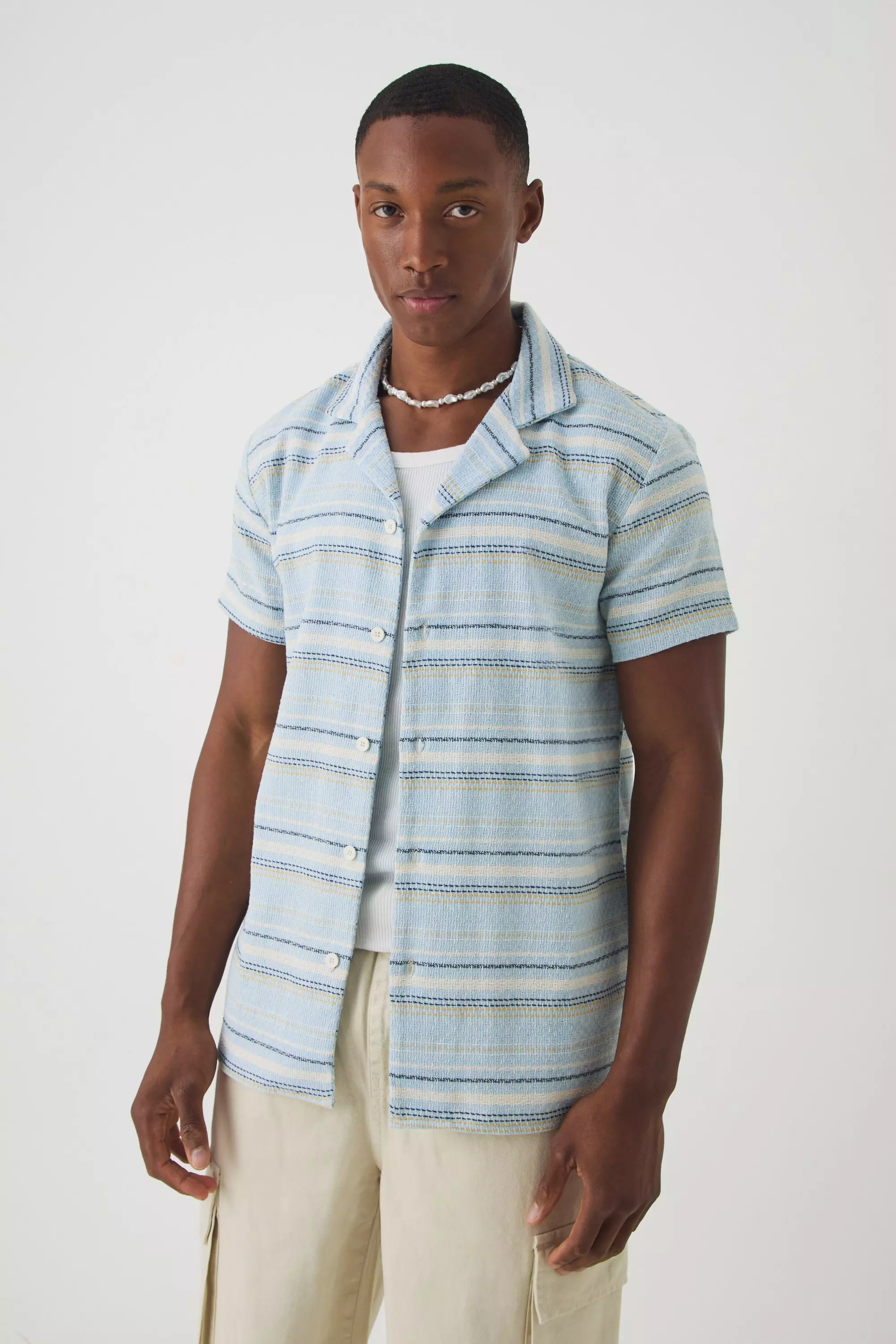 Chemise texturée rayée à manches courtes, Blue autre image