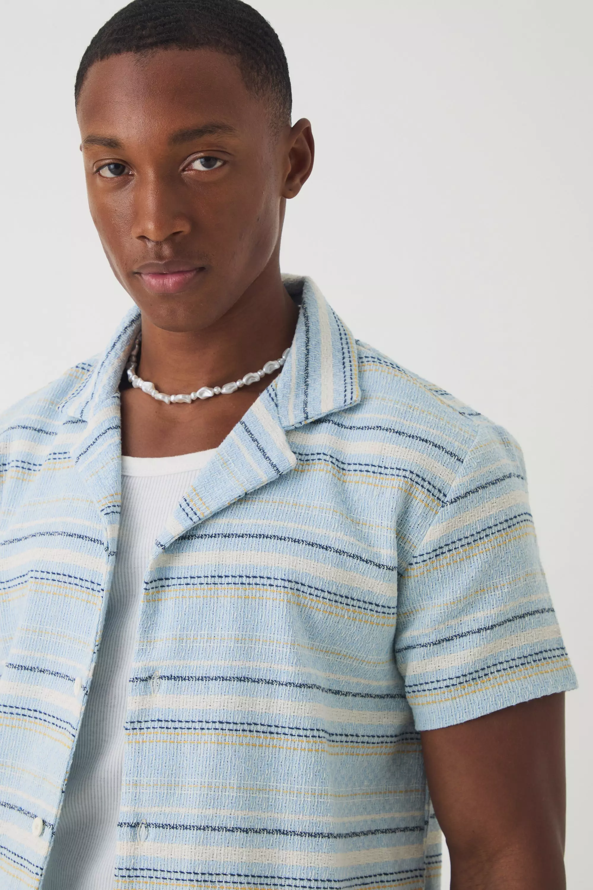 Chemise texturée rayée à manches courtes, Blue autre image