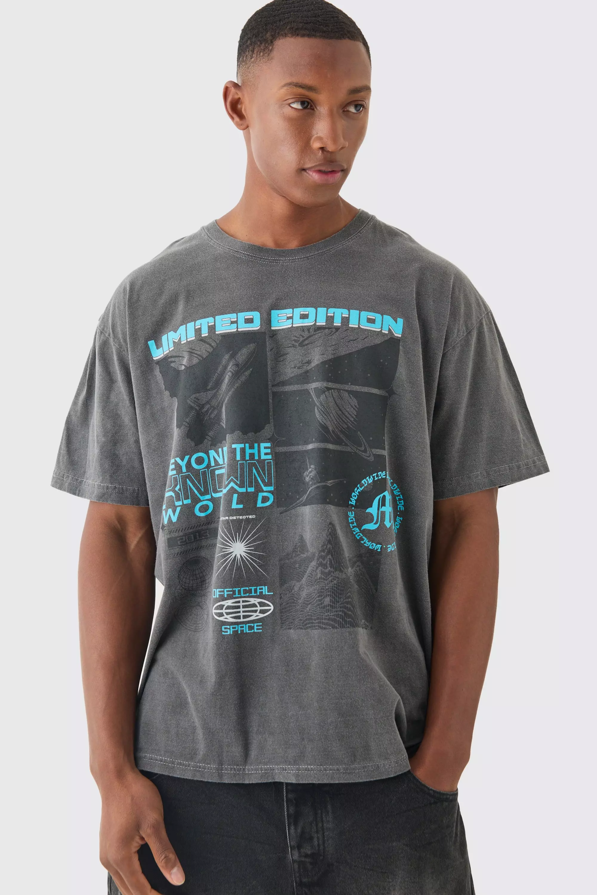Oversized Wash Limited Edition Space T-shirt Charcoal