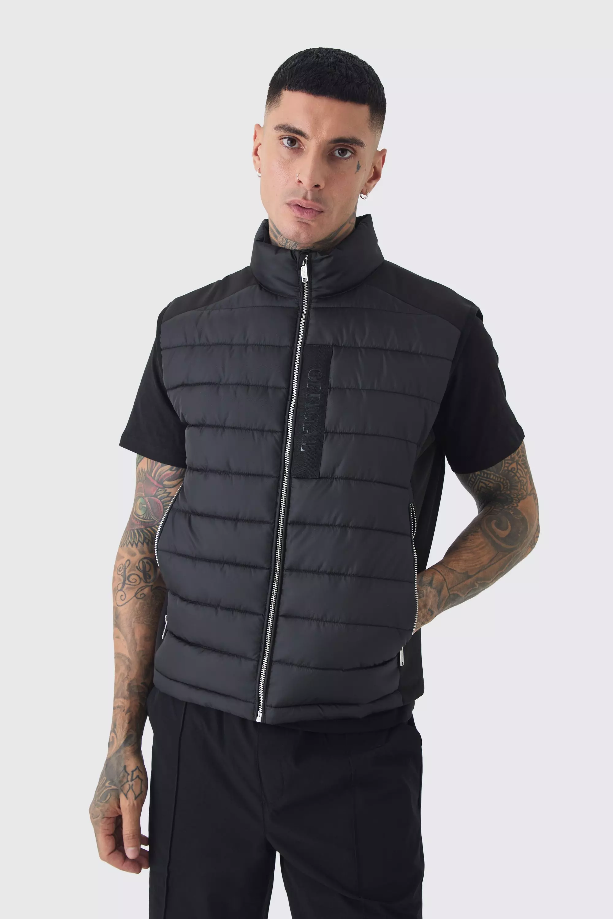 Tall Official Funnel Neck Puffer Gilet In Black Black