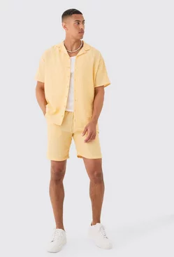Oversized Linen Look Shirt & Short Yellow