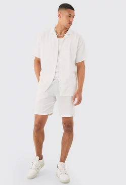 White Oversized Linen Look Shirt & Short