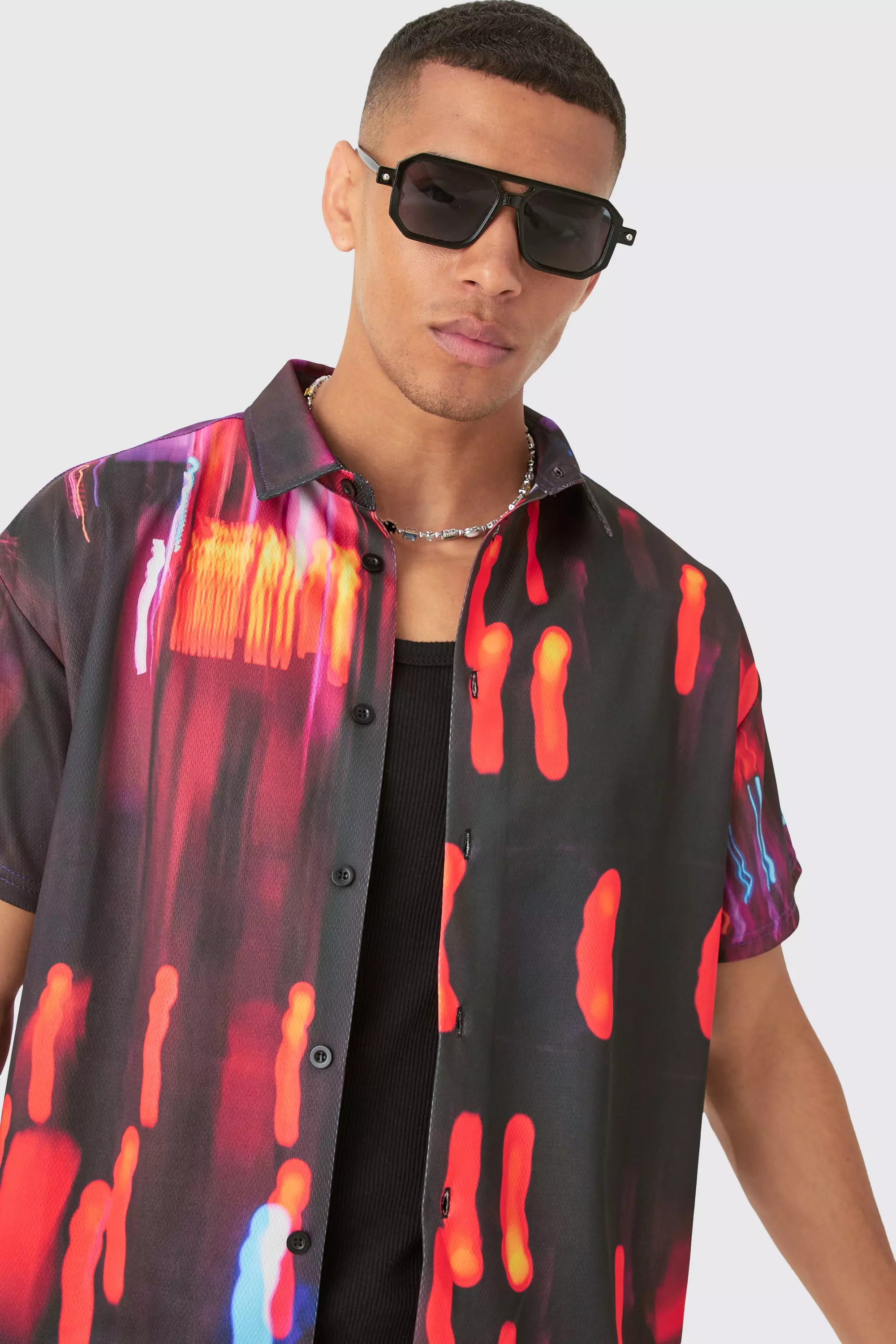 Black Boxy Mesh Glitch Shirt & Short alternative image