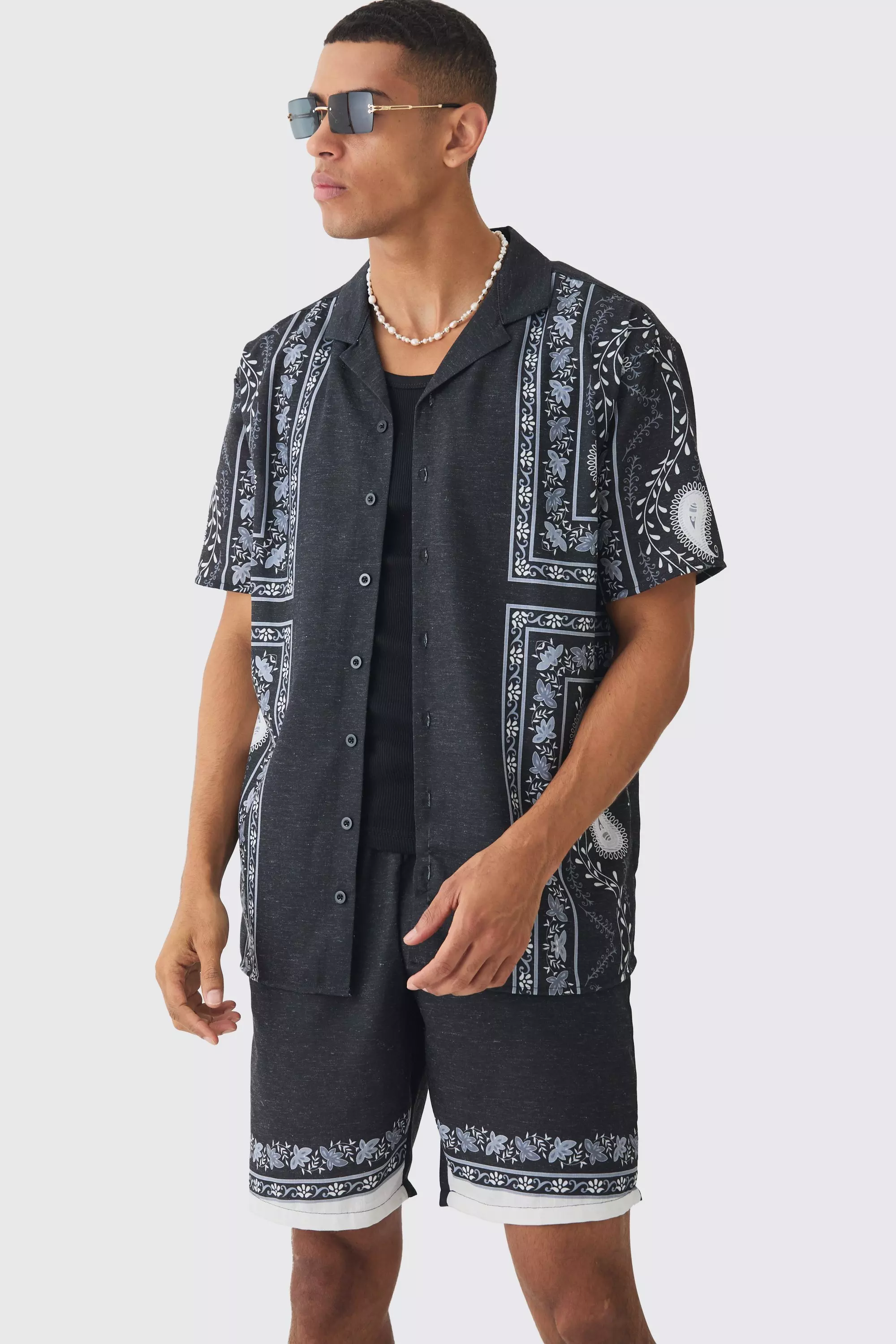 Oversize Hemd & Shorts in Leinenoptik, Black alternatives Bild
