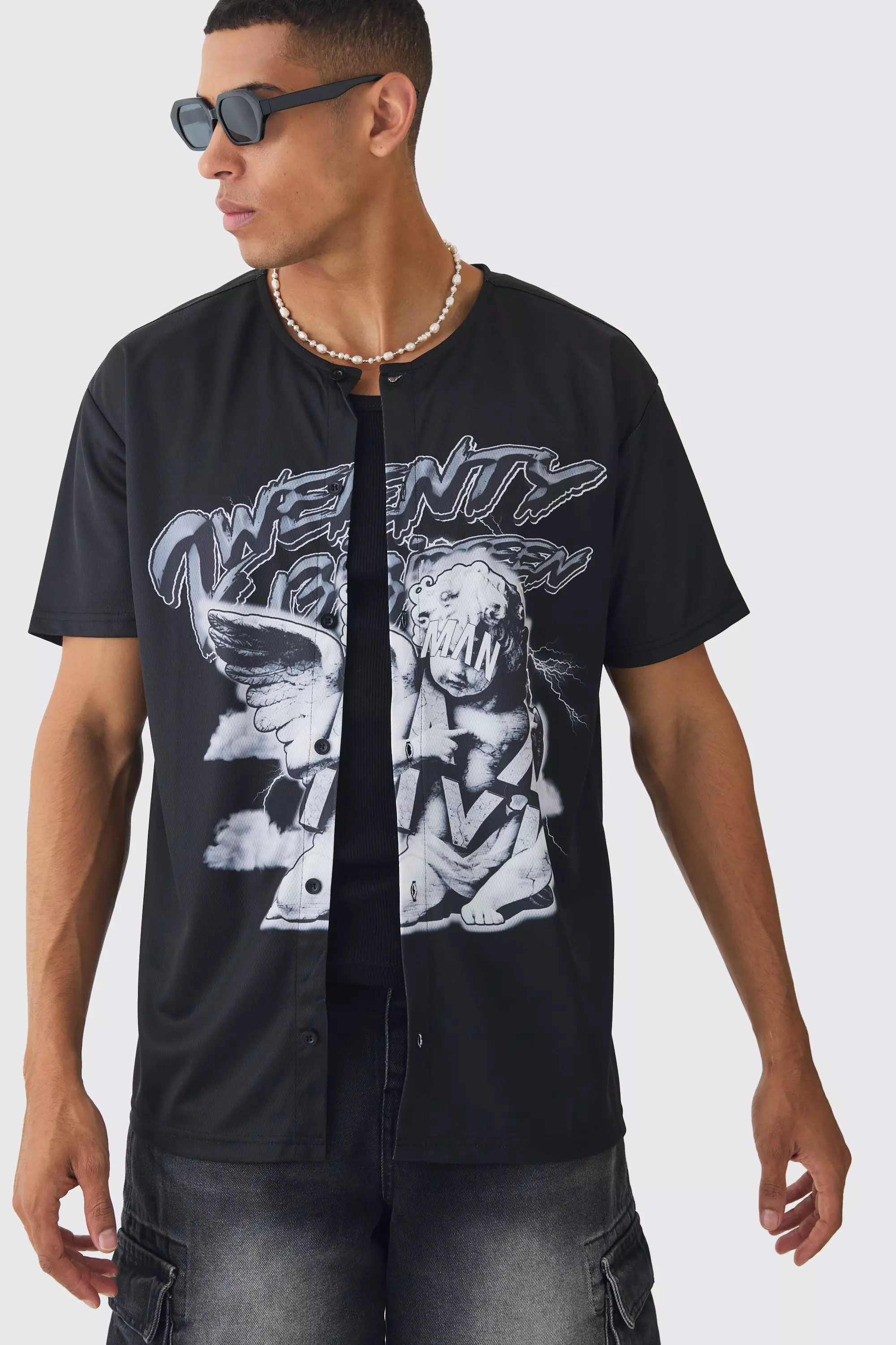 Black Collarless Mesh Twenty Shirt alternative image