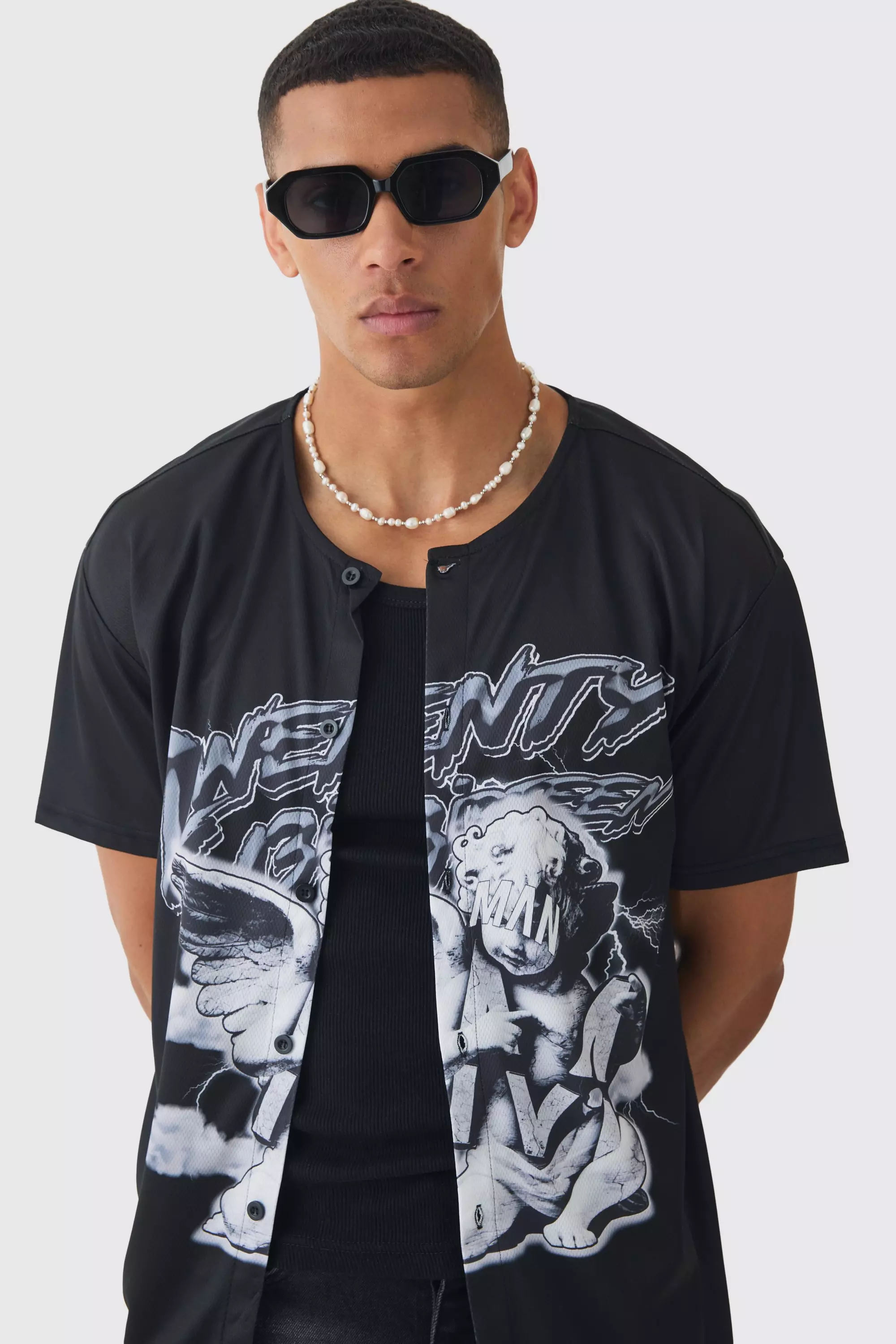 Black Collarless Mesh Twenty Shirt alternative image