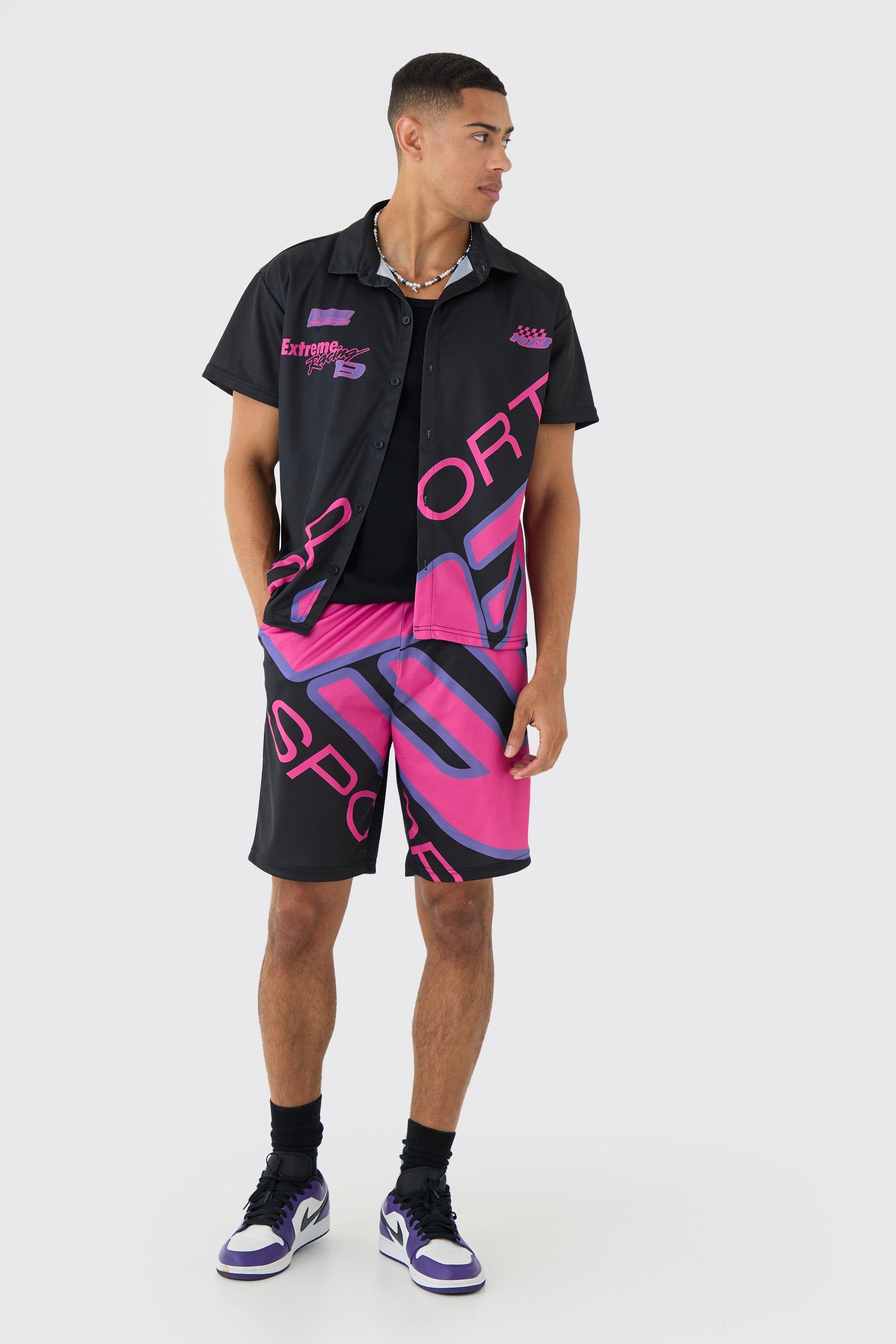 Boxy Mesh Moto Sport Shirt & Short Set