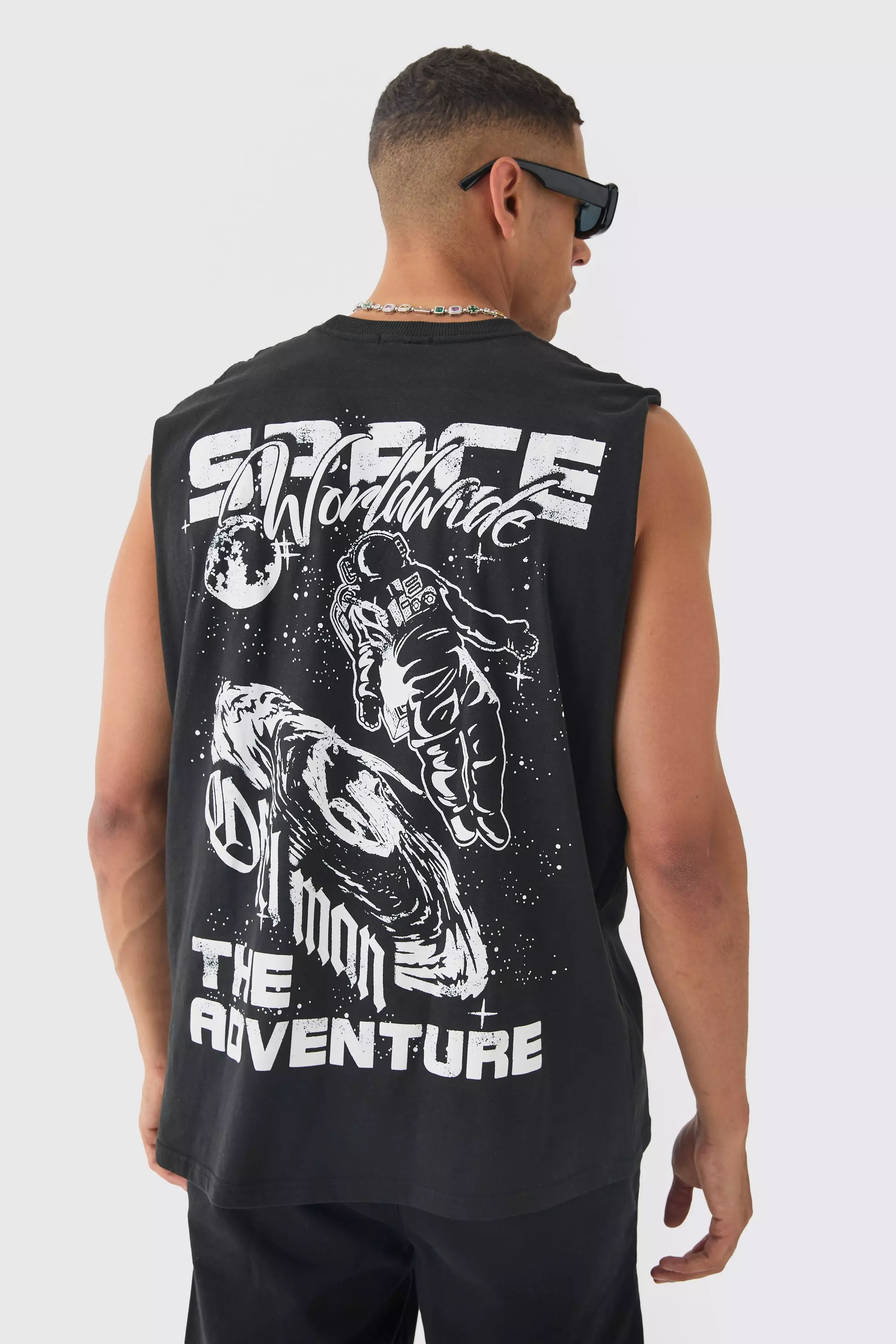 Oversized Space Graphic Tank Black