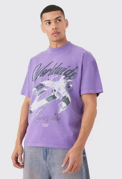 Purple Oversized Spaceship Graphic Wash T-shirt