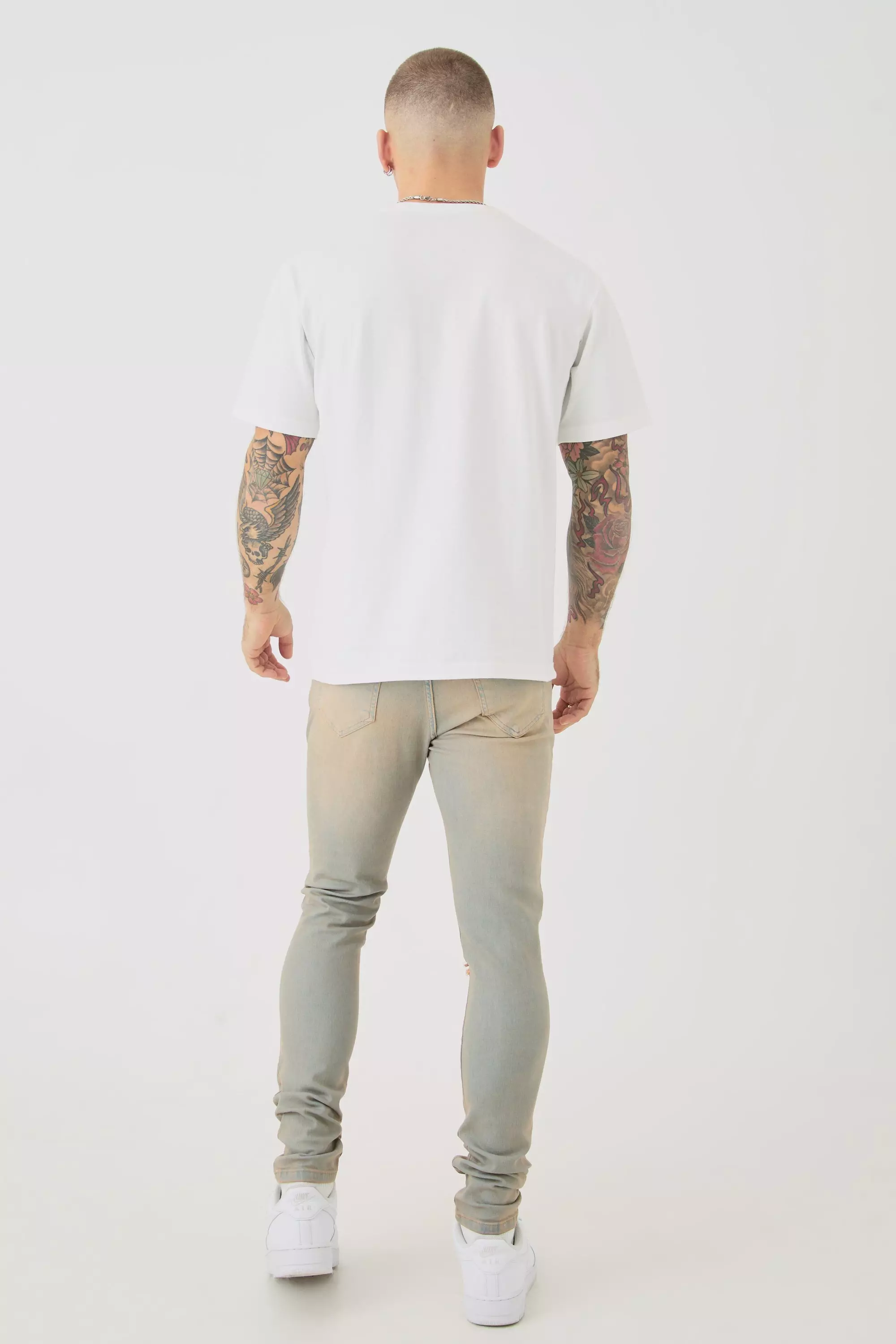 Skinny Stretch Ripped Bandana Jeans In Antique Wash | boohooMAN USA