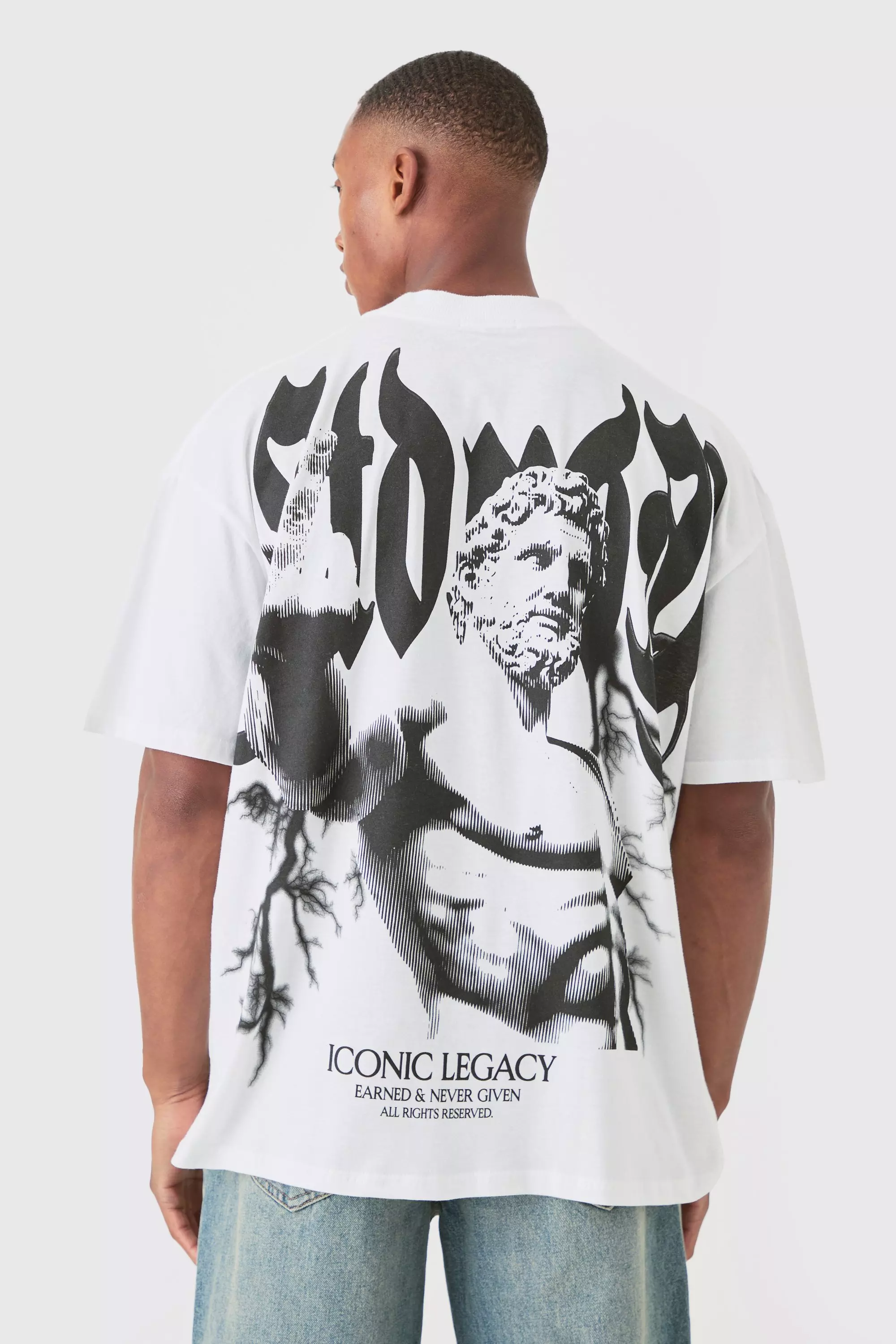 White Oversized Extended Neck Large Scale Statue T-shirt